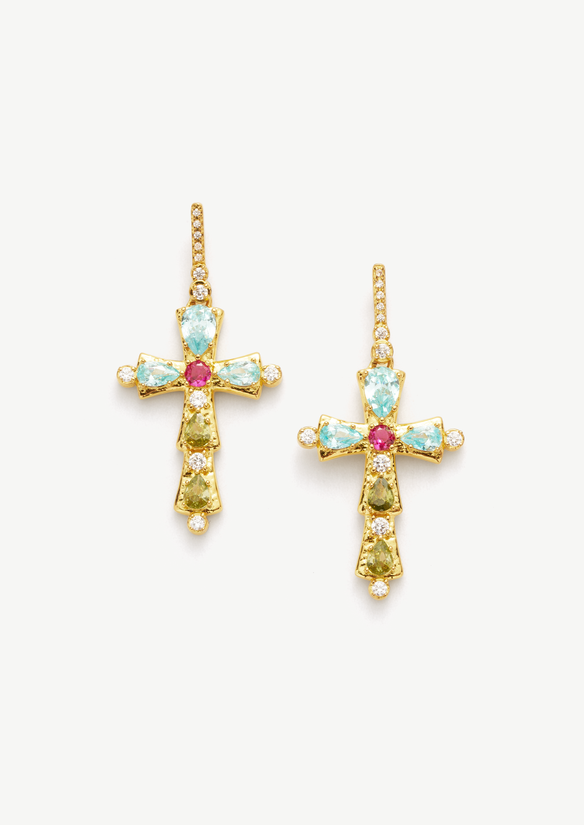 Cross Gemstone Drop Earrings