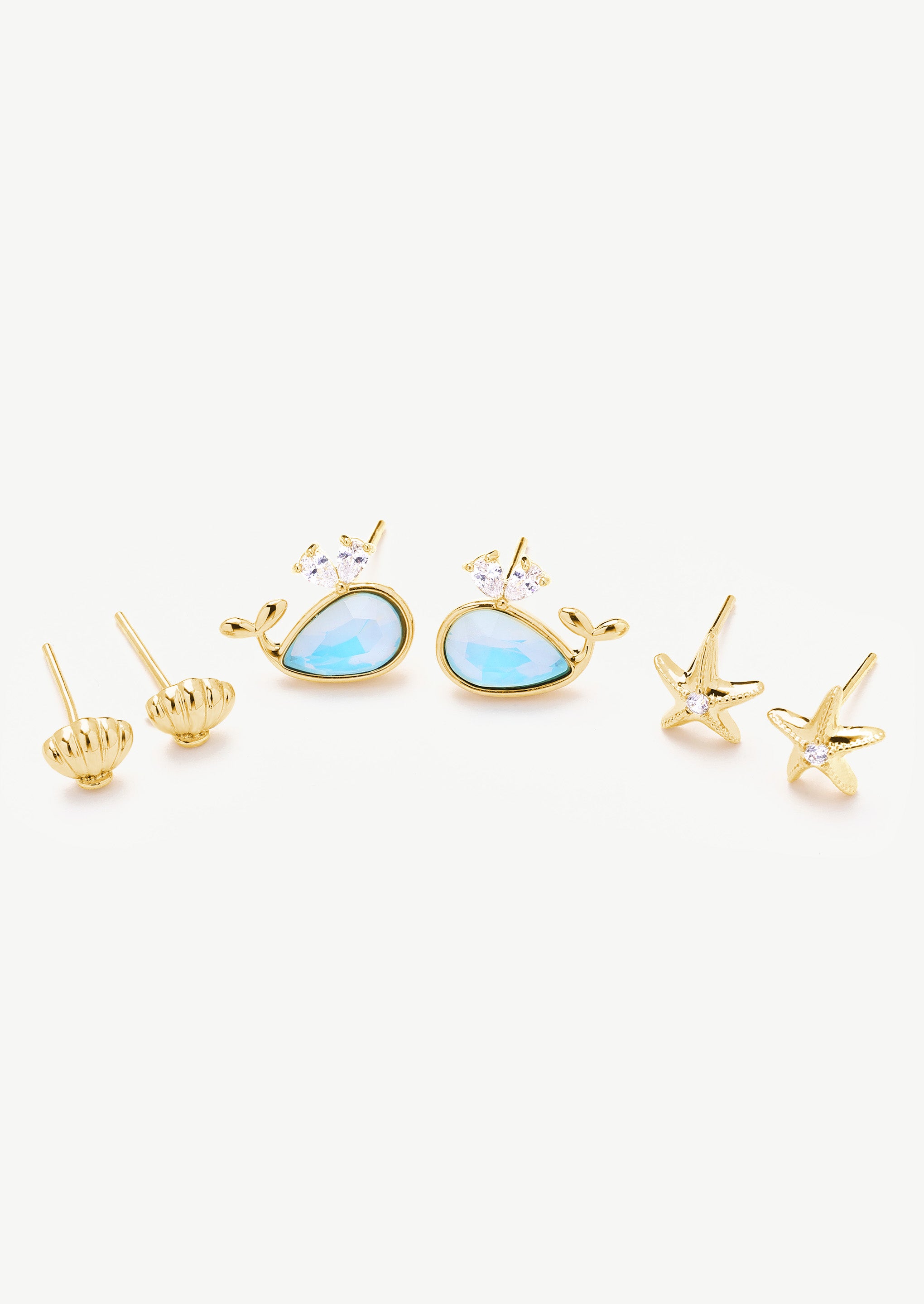 Whale Starfish Shell Stud Earring Set