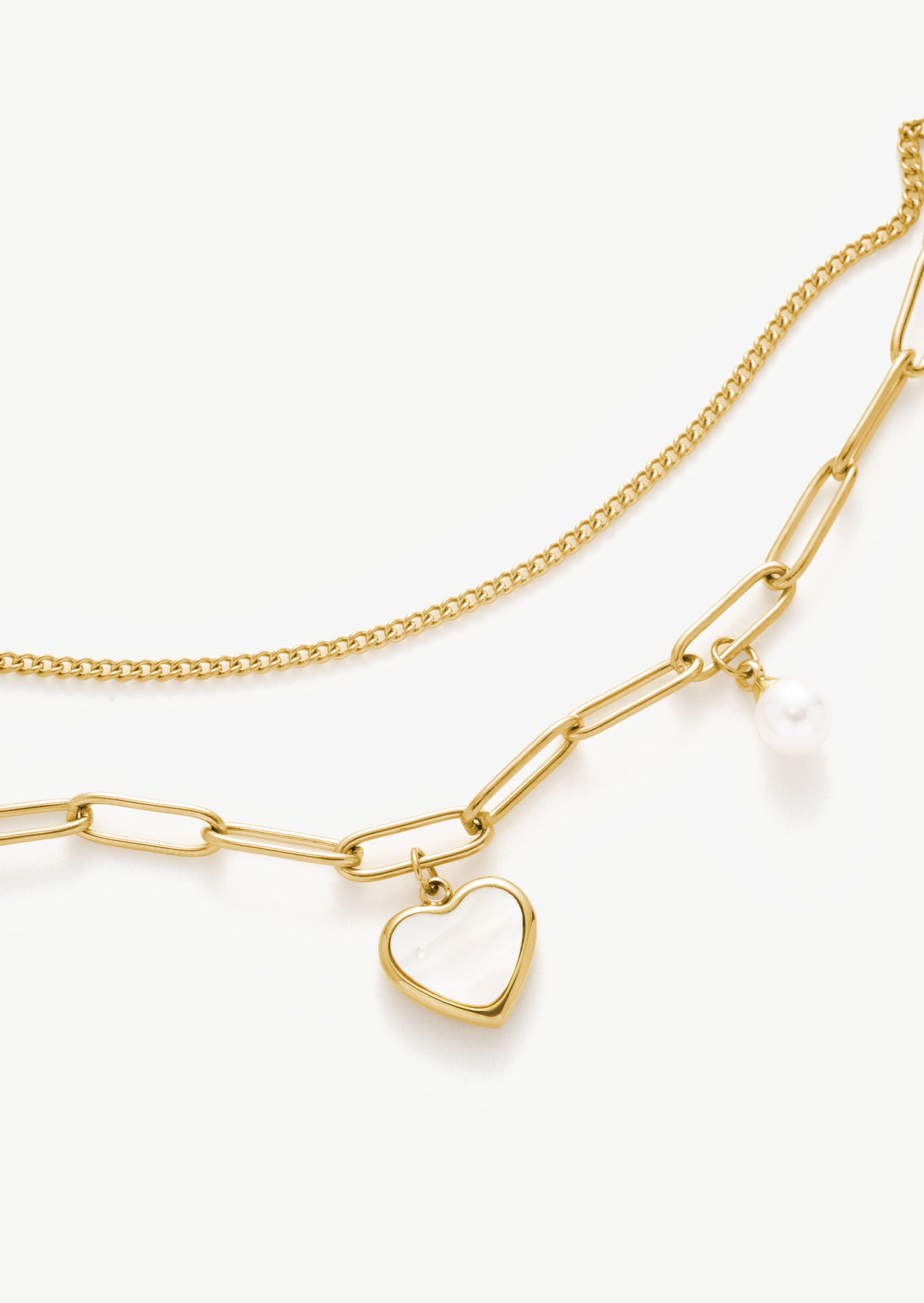 Heart Pearl Double Chain Bracelet