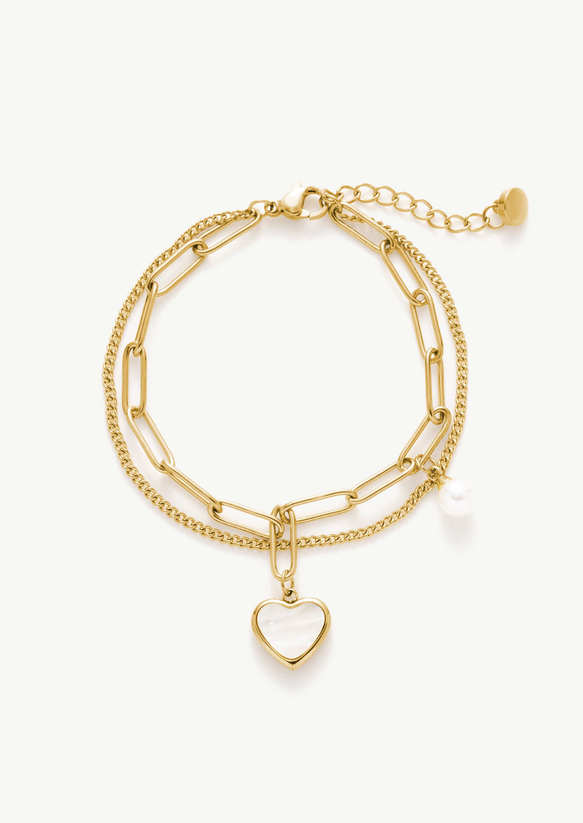 Heart Pearl Double Chain Bracelet