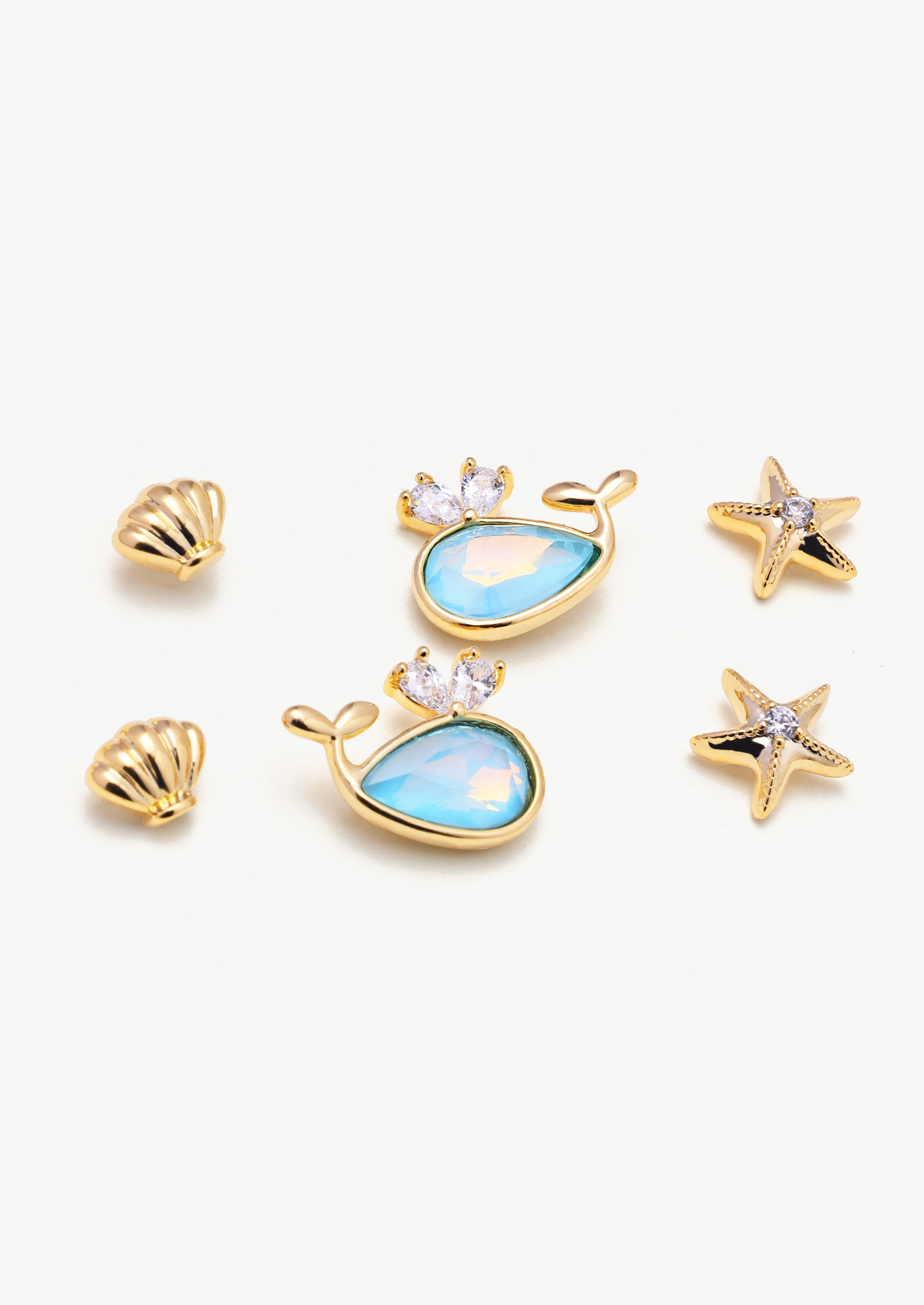 Whale Starfish Shell Stud Earring Set