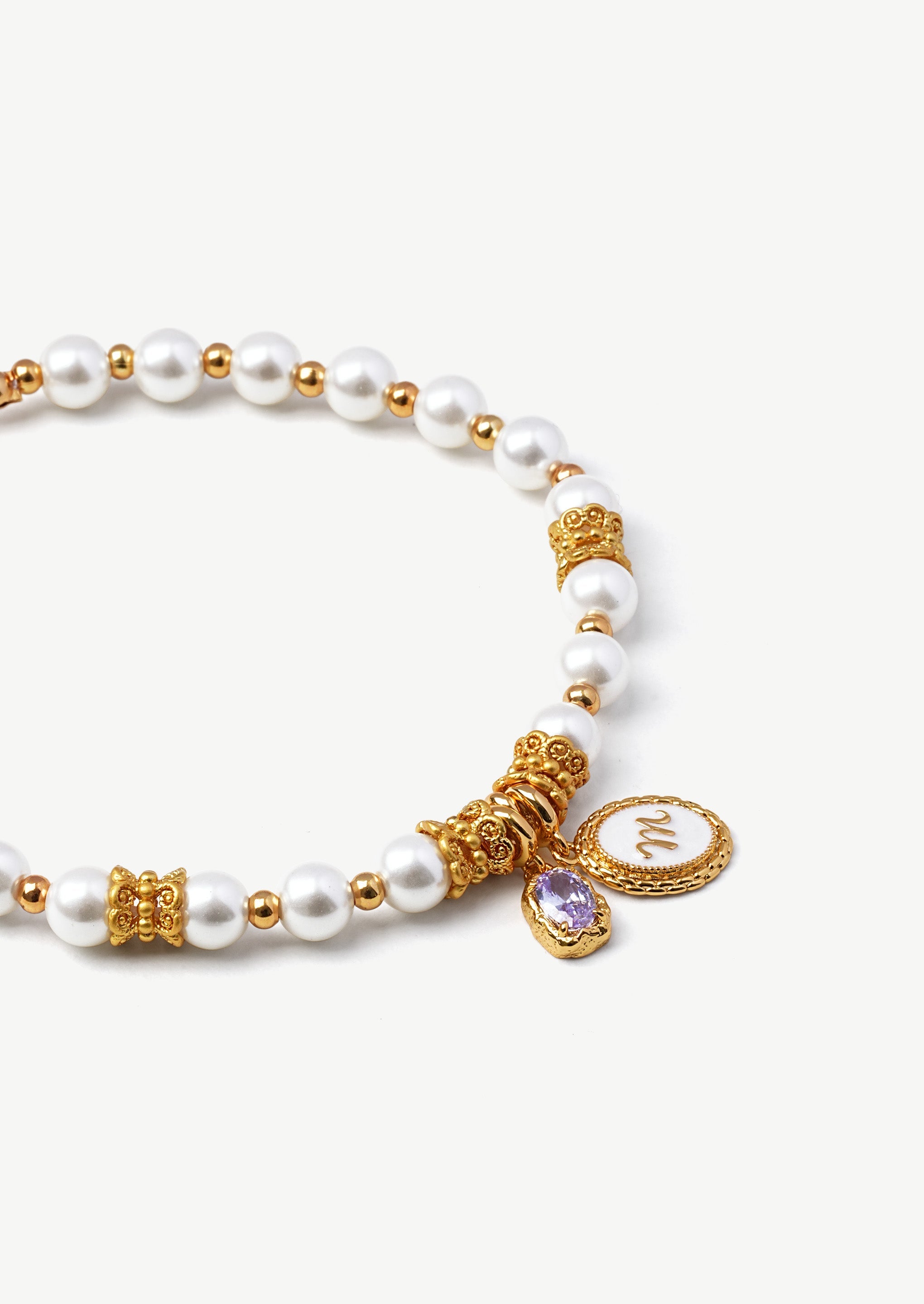 Gemstone Charm Pearl Bracelet