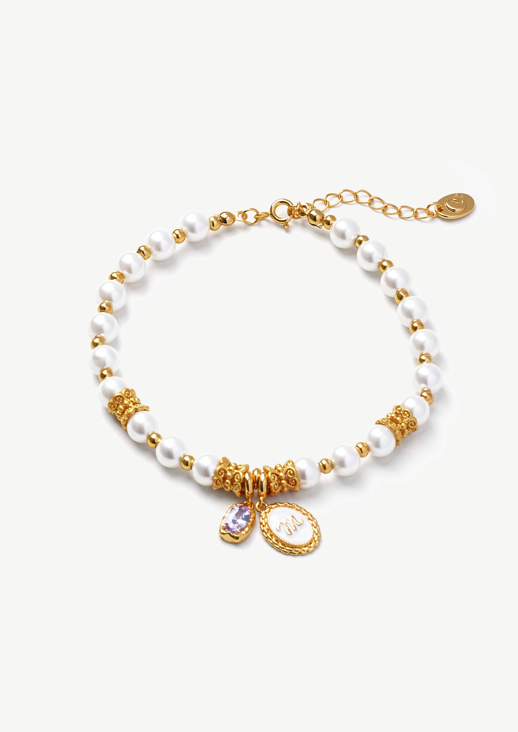 Gemstone Charm Pearl Bracelet