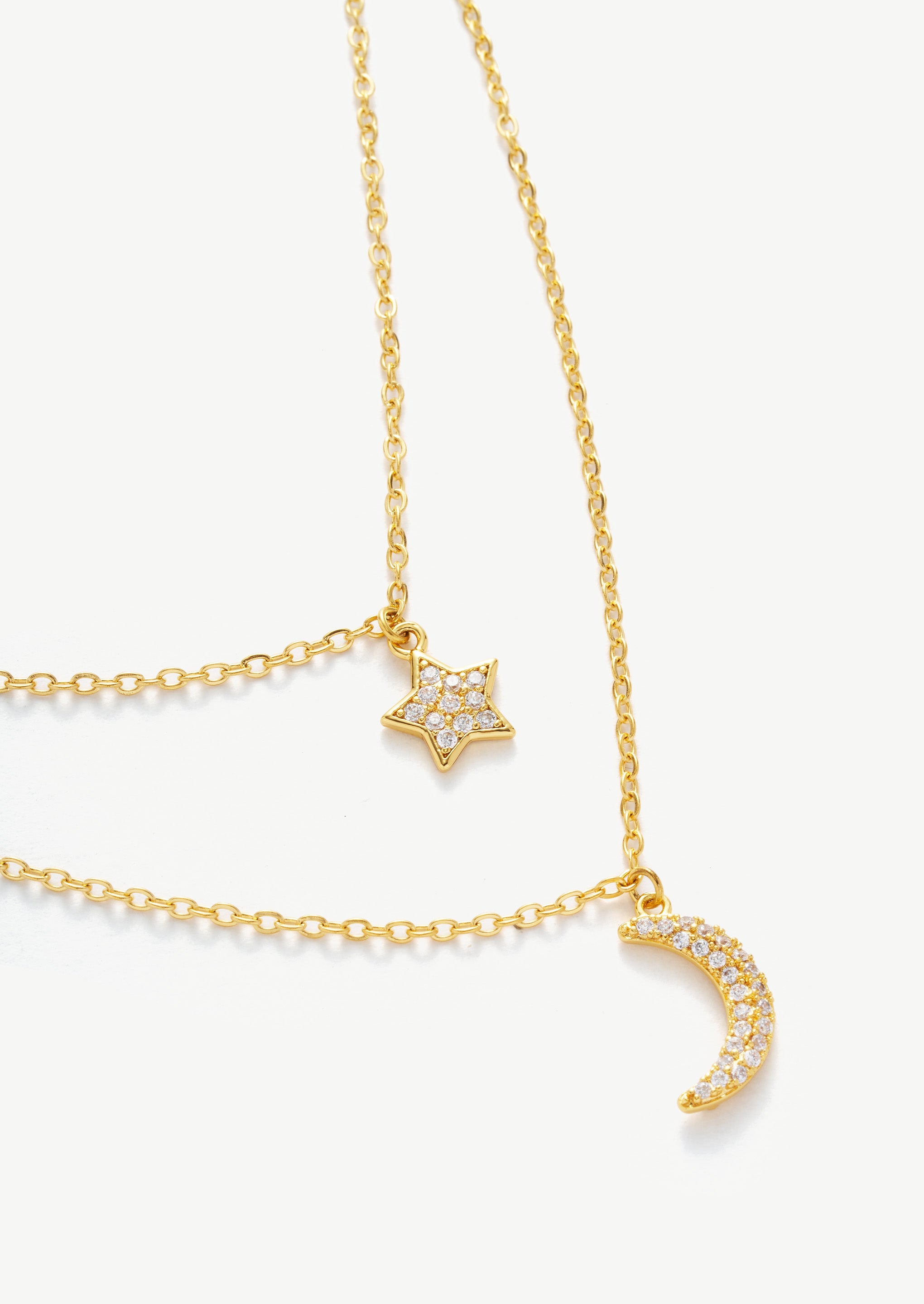 Star Moon Double Pendant Necklace