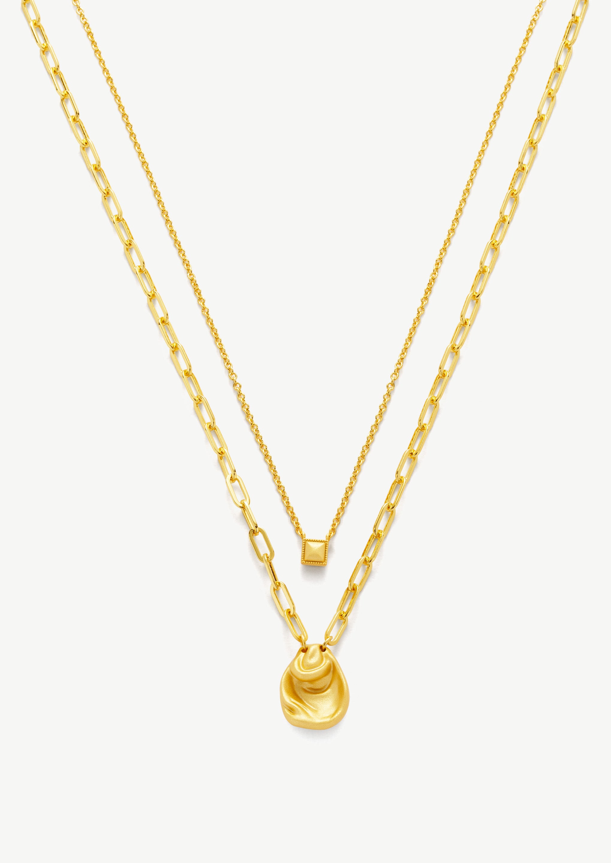 Molten Coin Double Chain Necklace