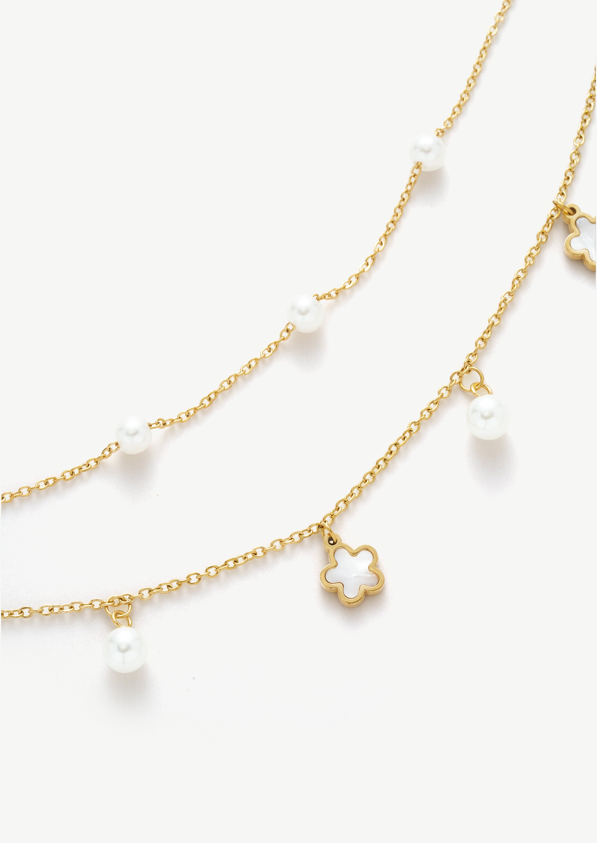 Flower Pearl Double Necklace