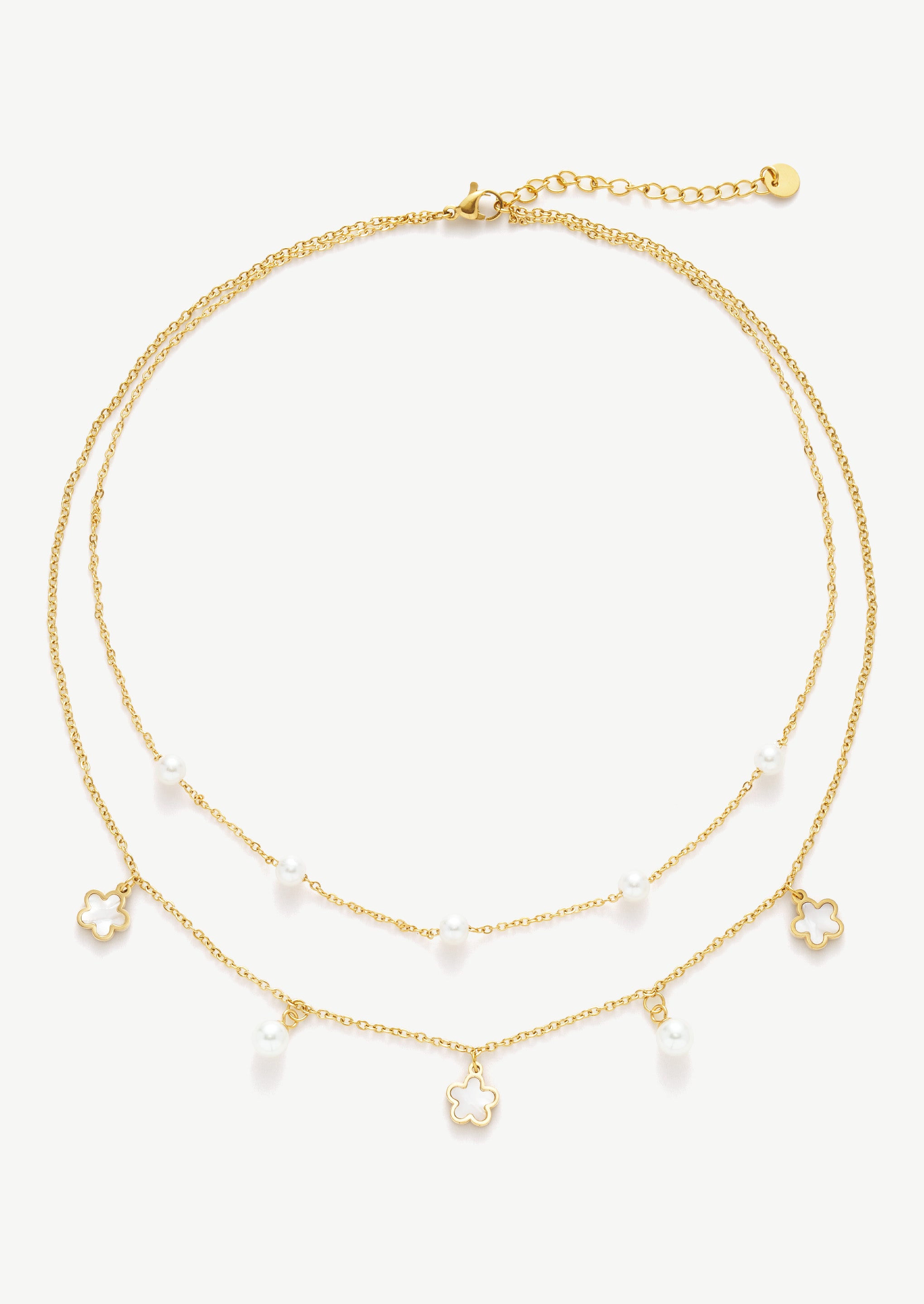Flower Pearl Double Necklace
