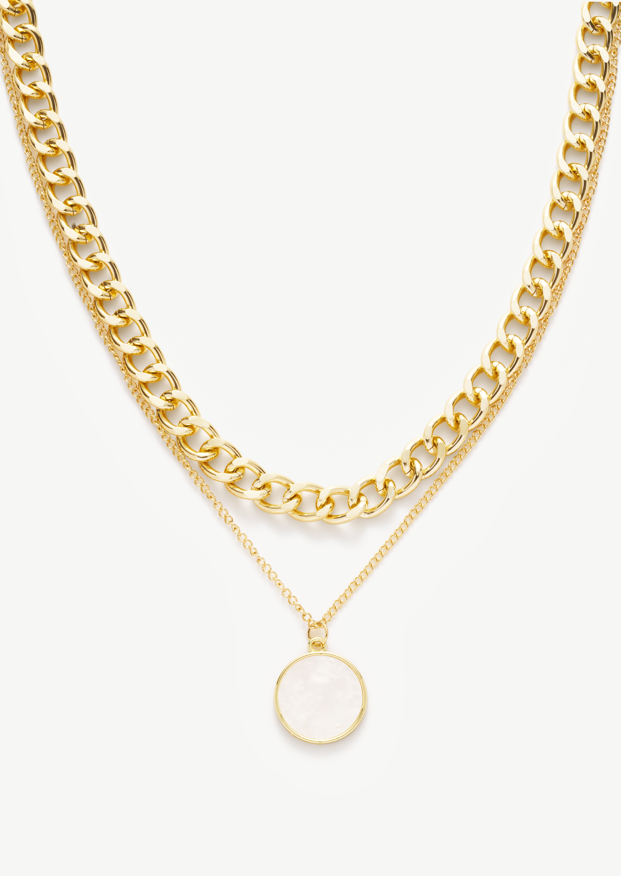 Disc Pendant Double Layer Necklace