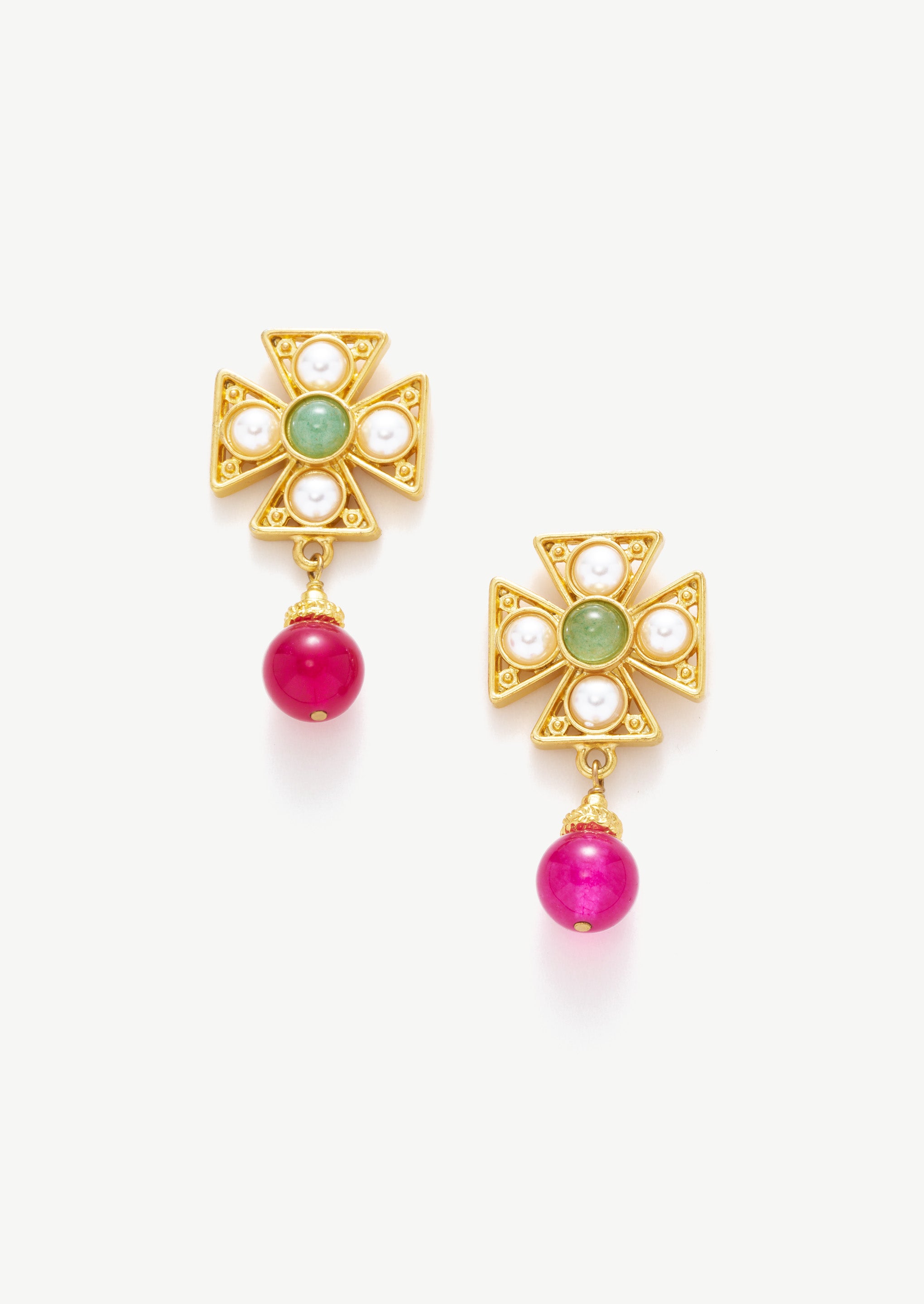 Cross Pearl Gemstone Earrings