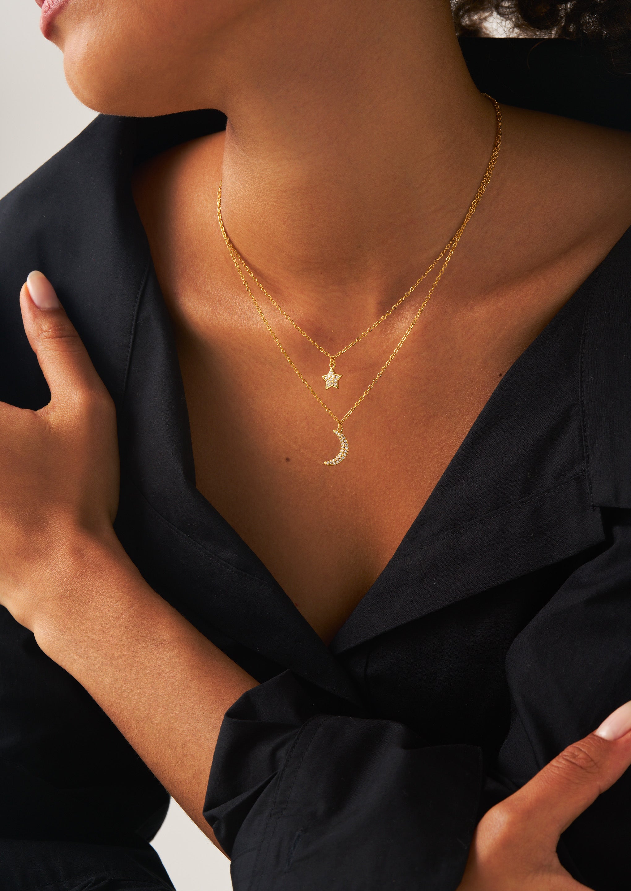Star Moon Double Pendant Necklace
