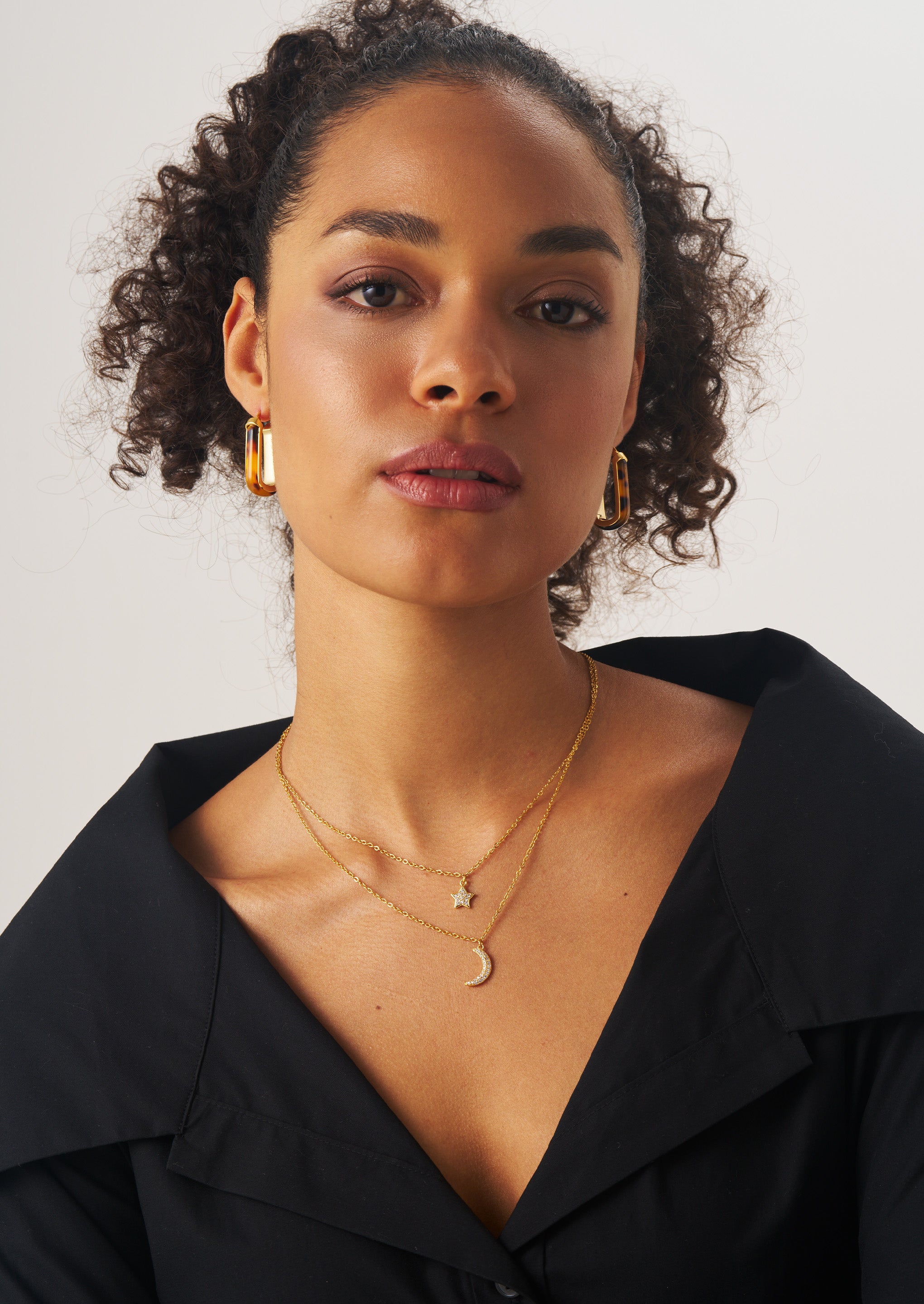 Star Moon Double Pendant Necklace