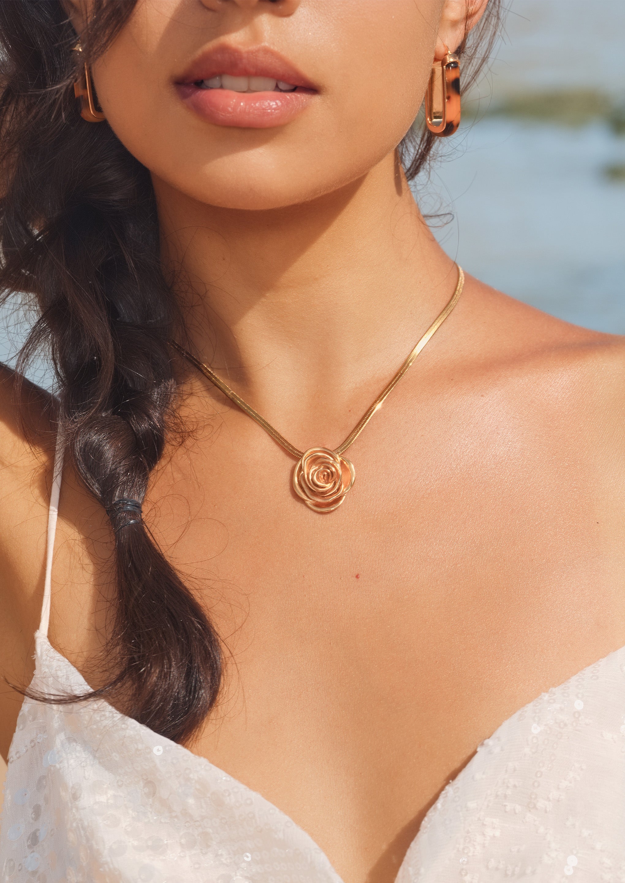 Golden Rose Pendant Necklace