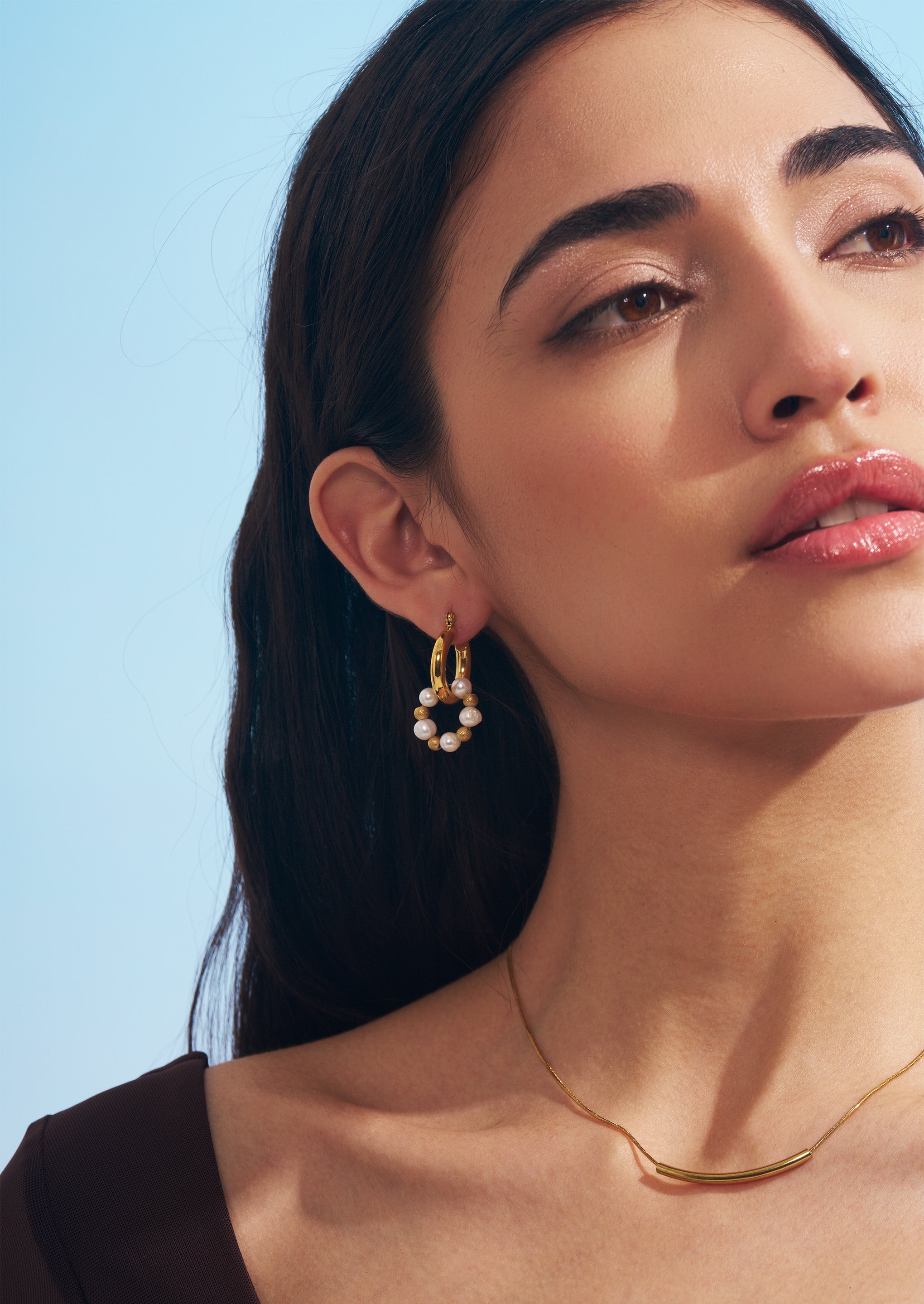 Pearl Beaded Charm Hoop Earrings