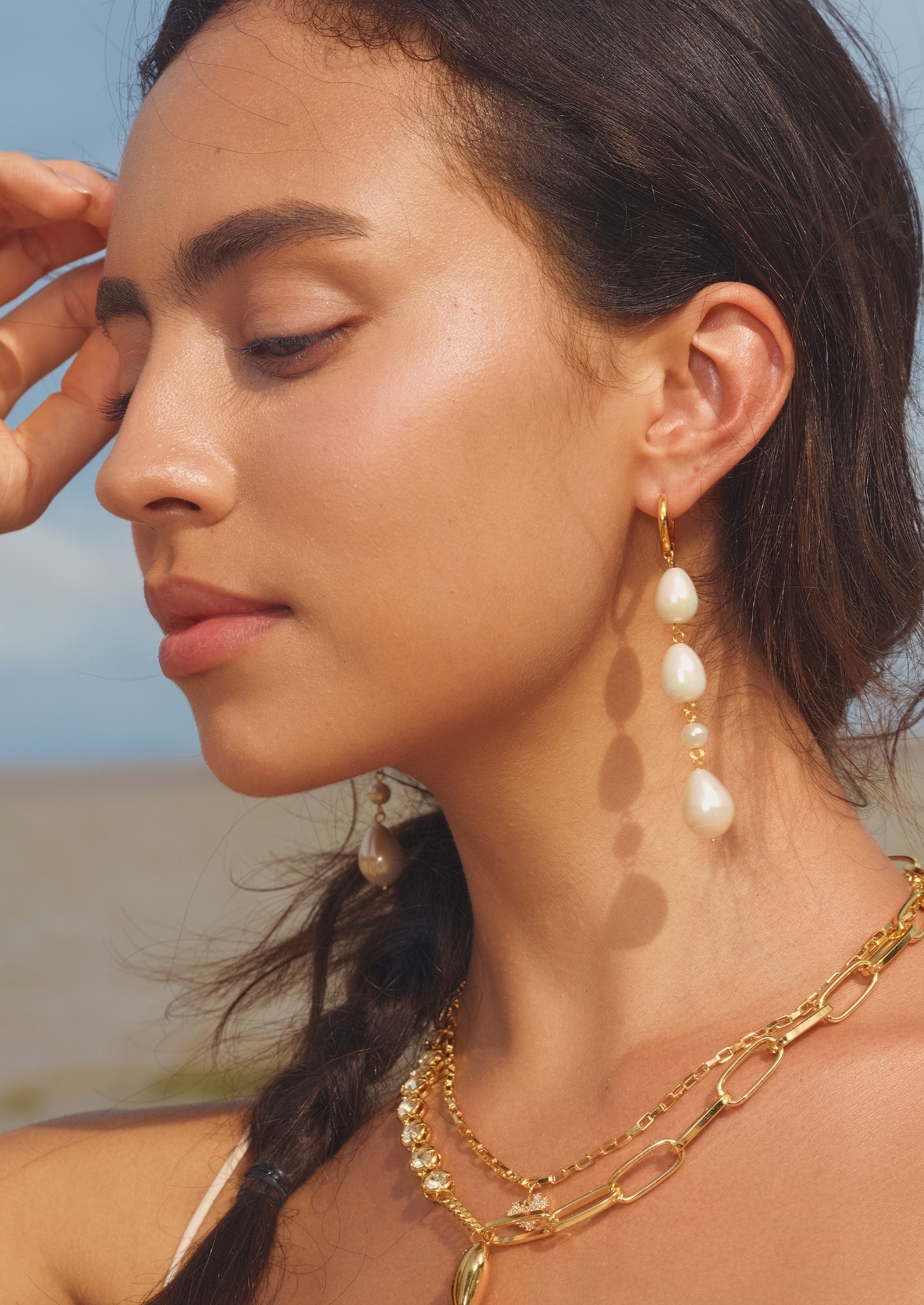 Pearl Drop Hoop Earrings