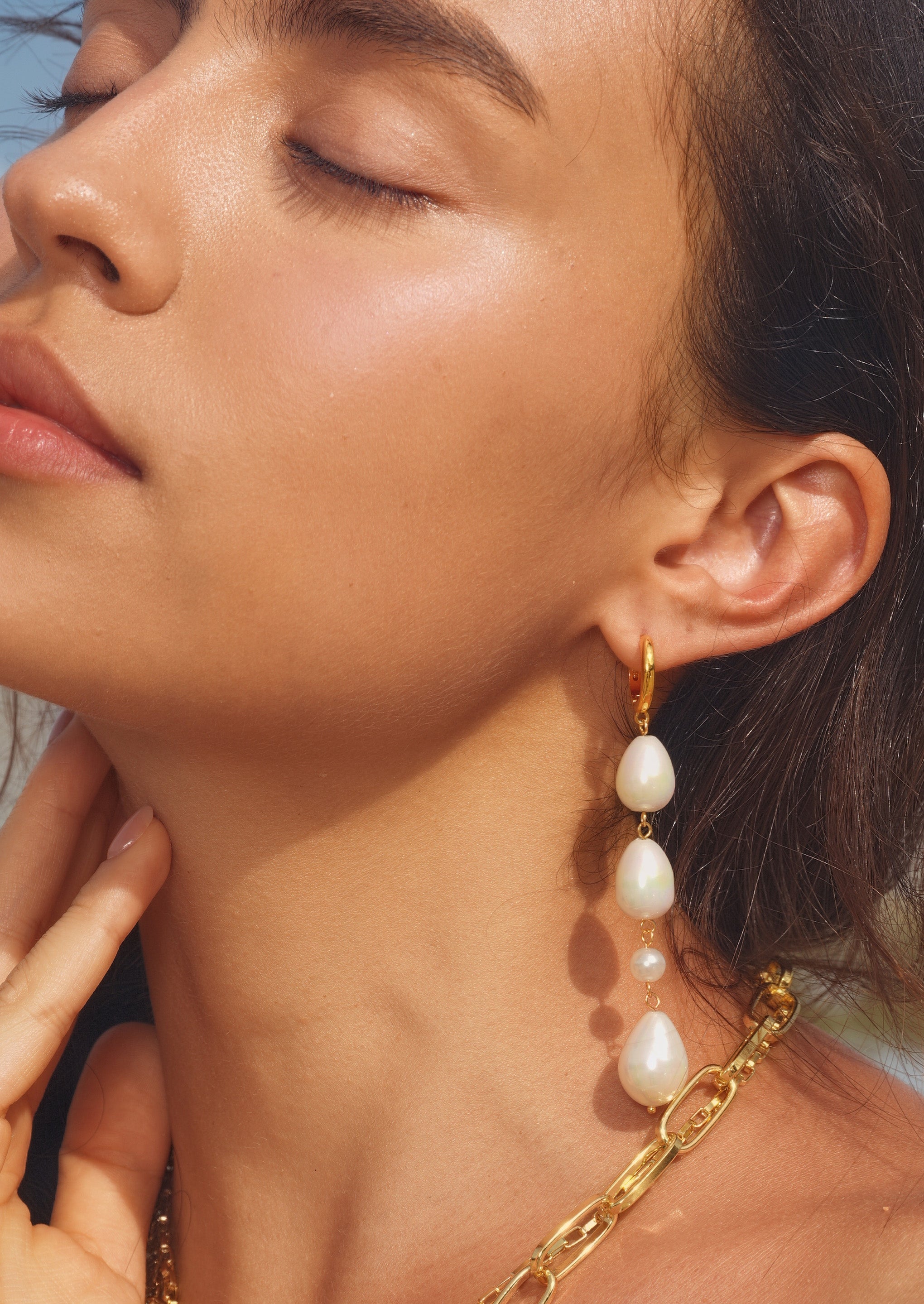 Pearl Drop Hoop Earrings