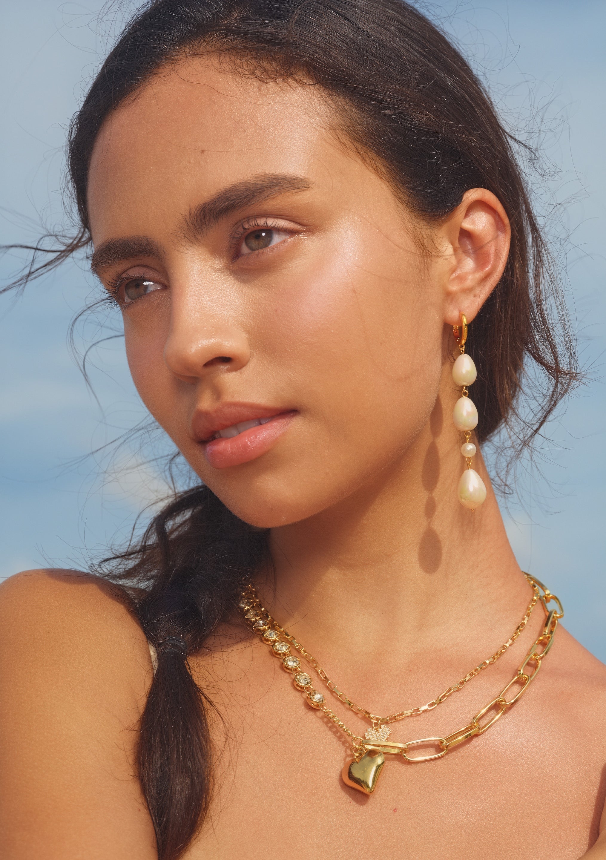 Pearl Drop Hoop Earrings