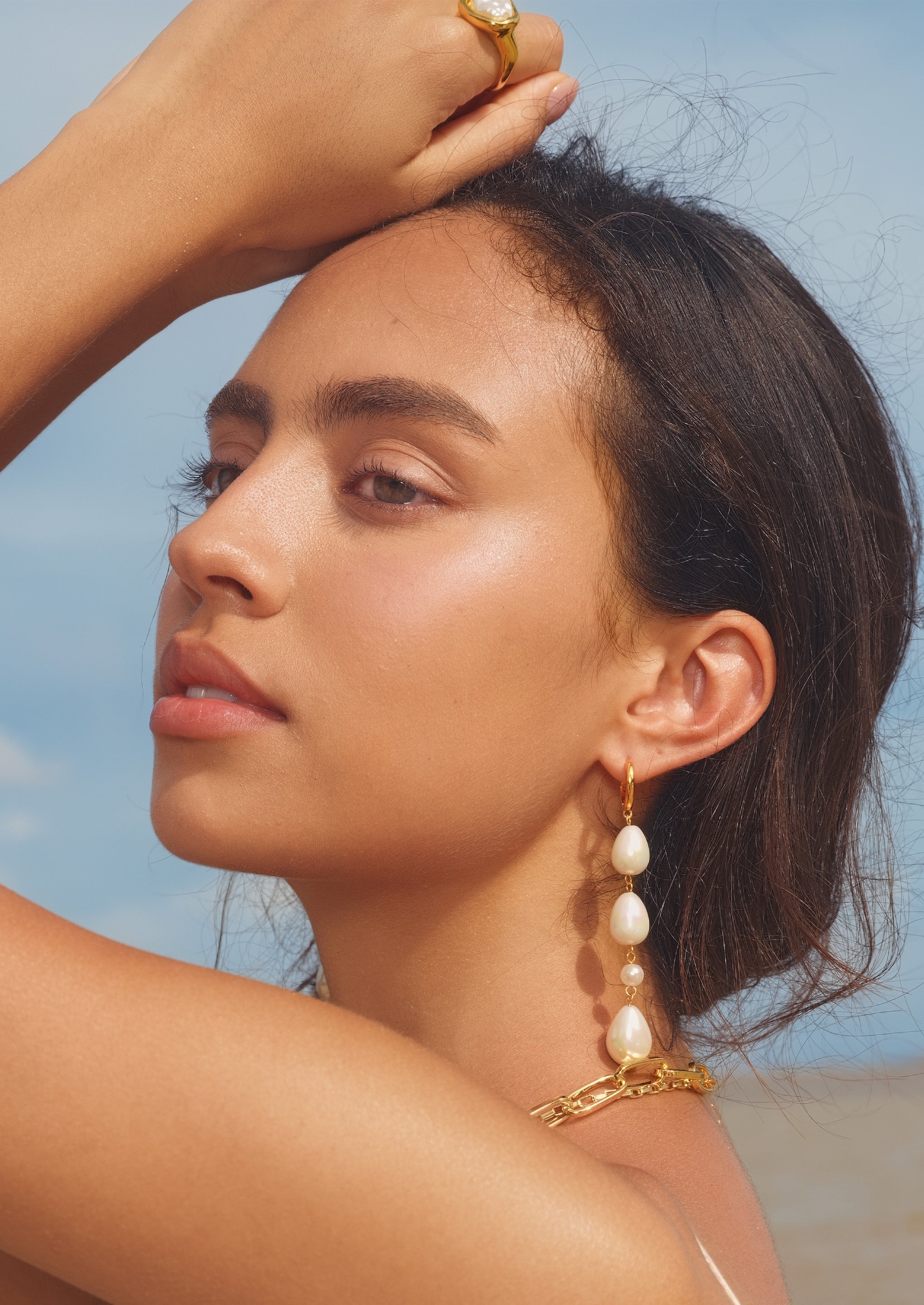 Pearl Drop Hoop Earrings