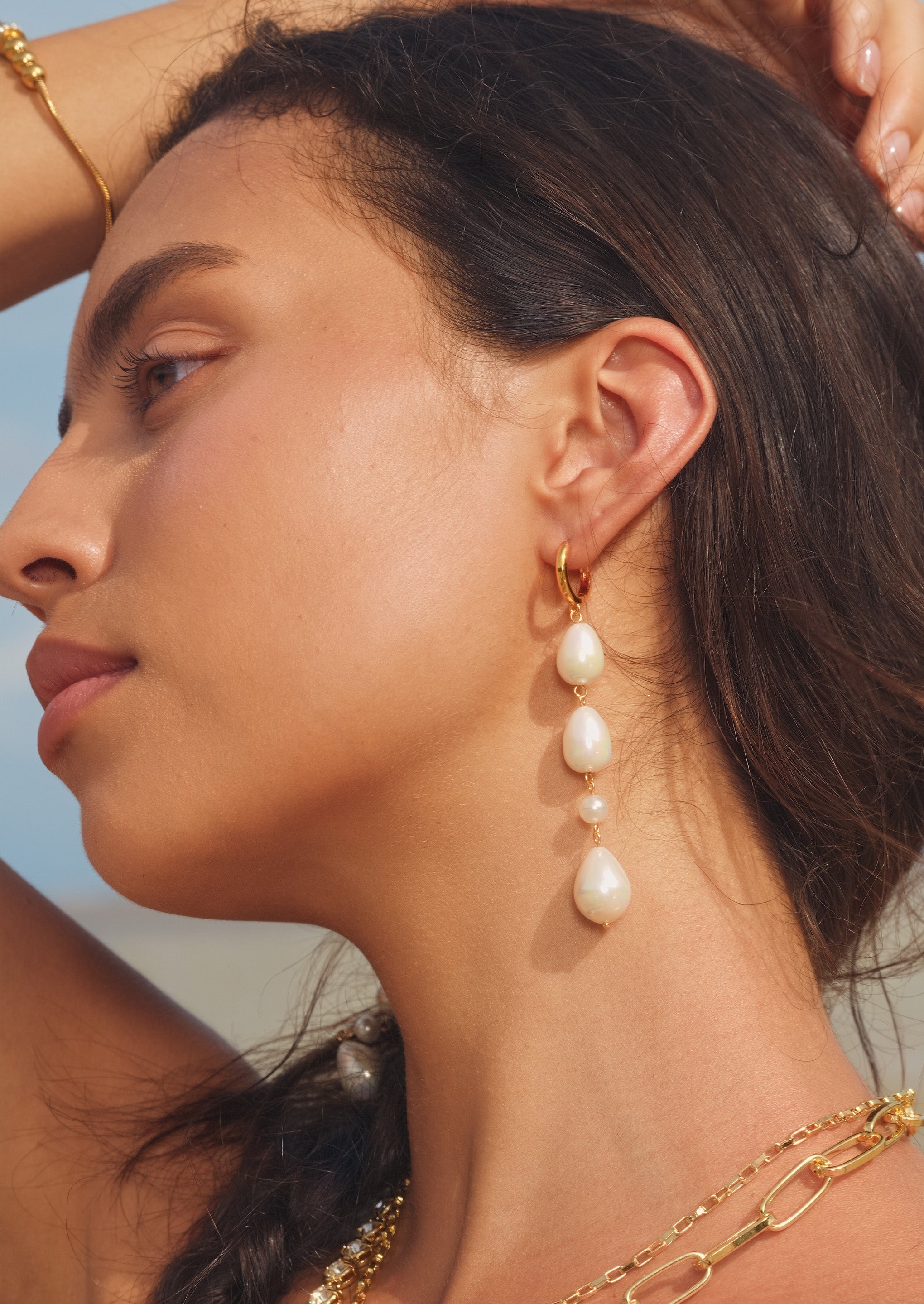 Pearl Drop Hoop Earrings