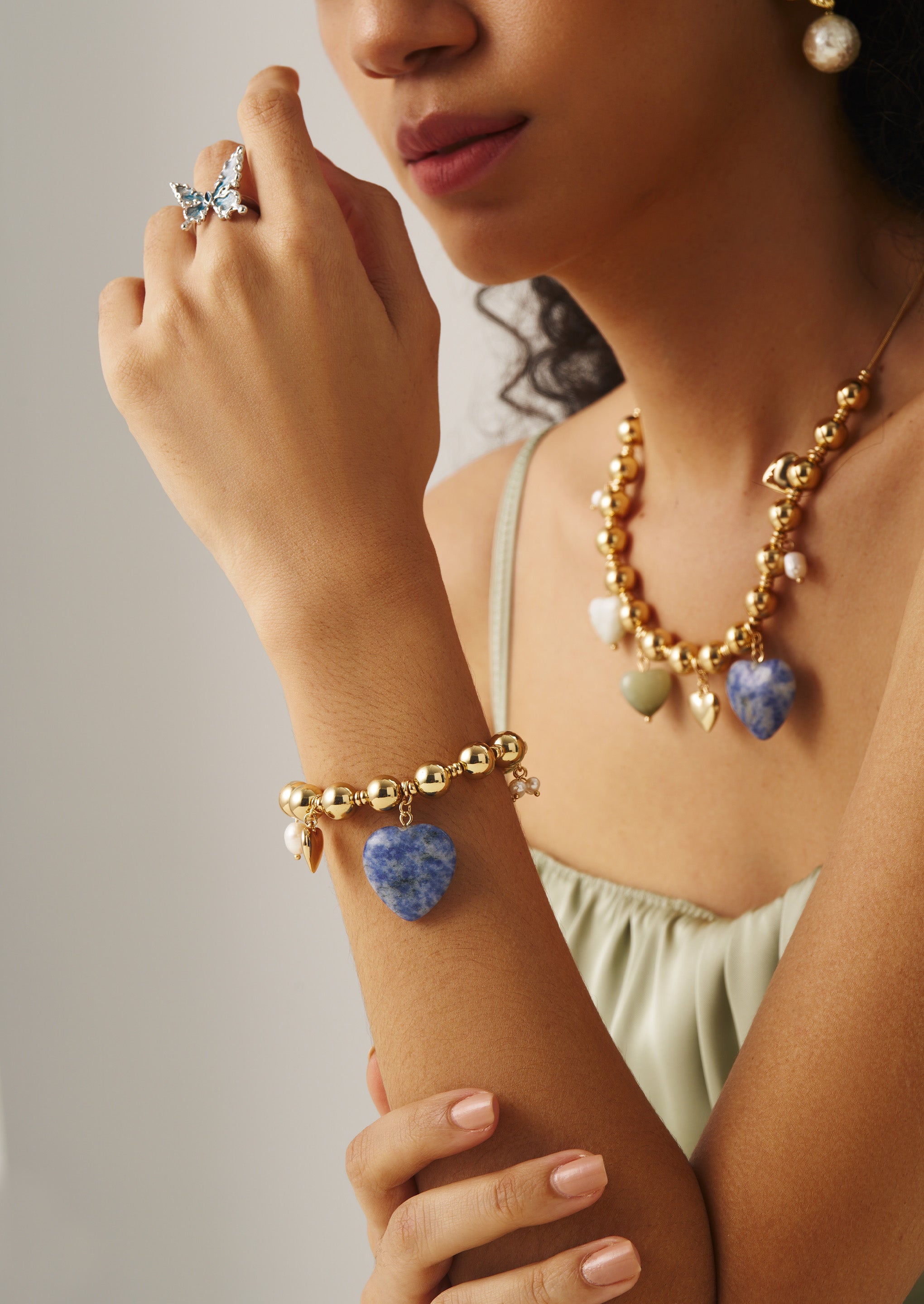 Heart Pearl Gold Bead Bracelet