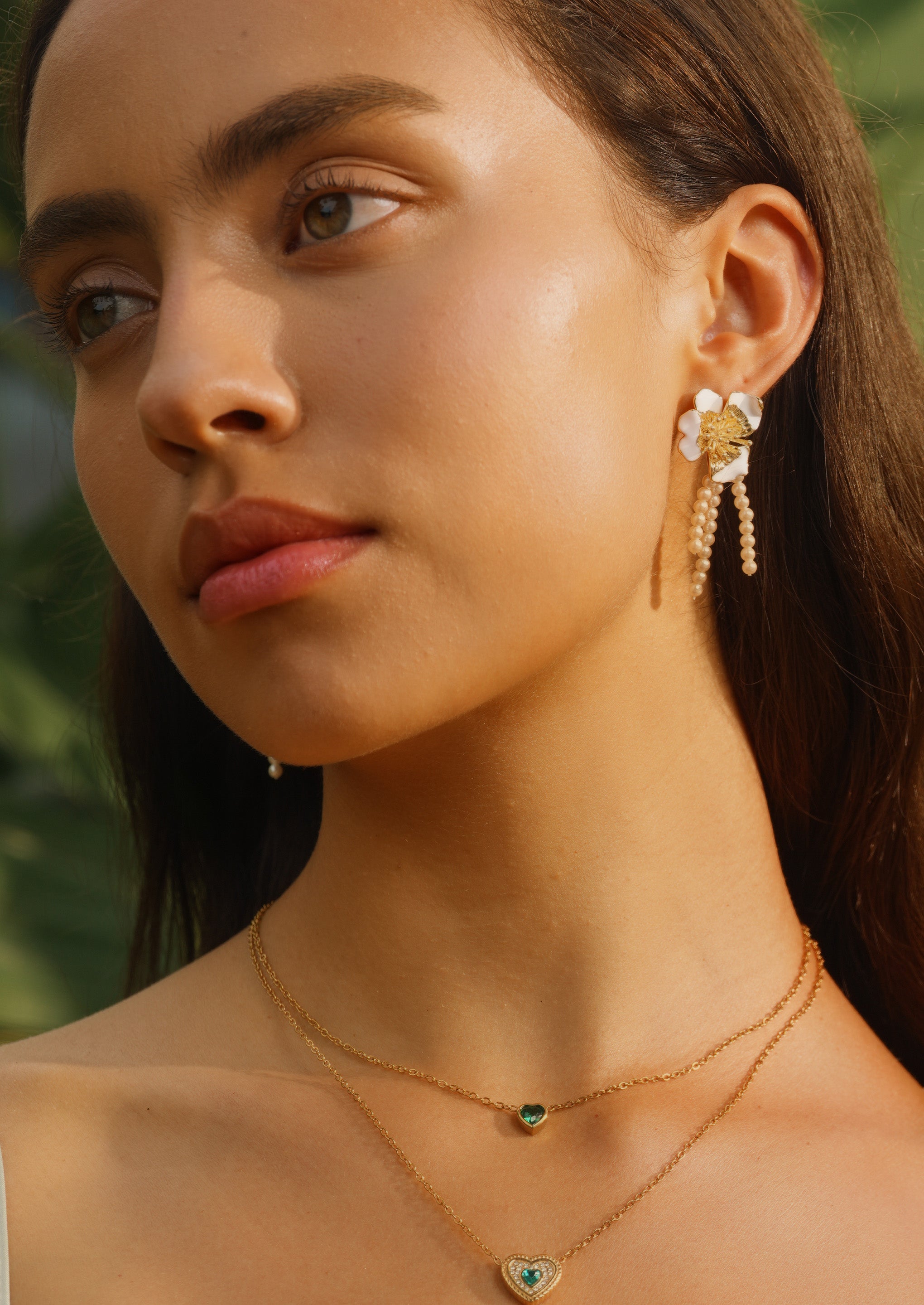 Enamel Flower Pearl Earrings