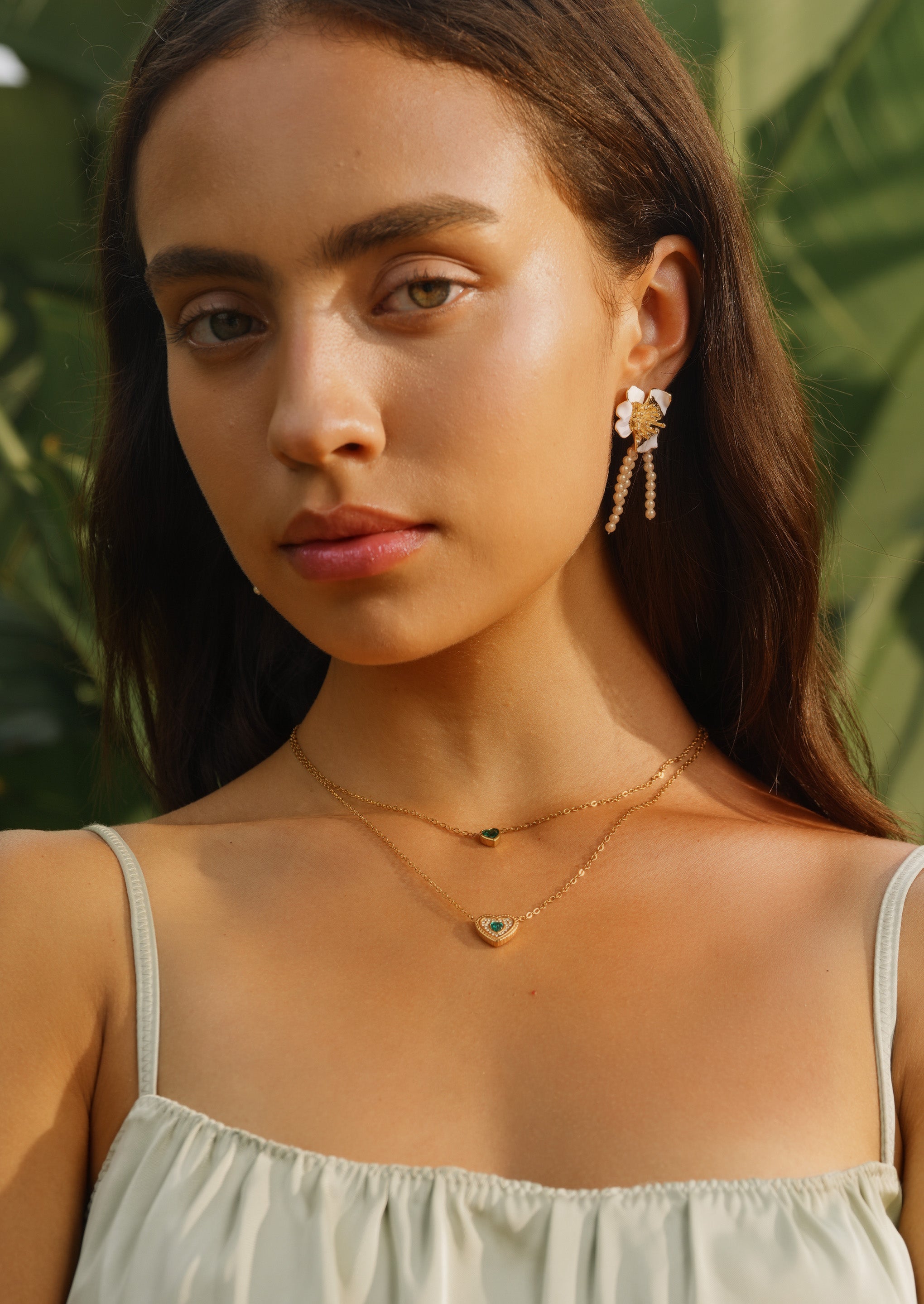 Enamel Flower Pearl Earrings