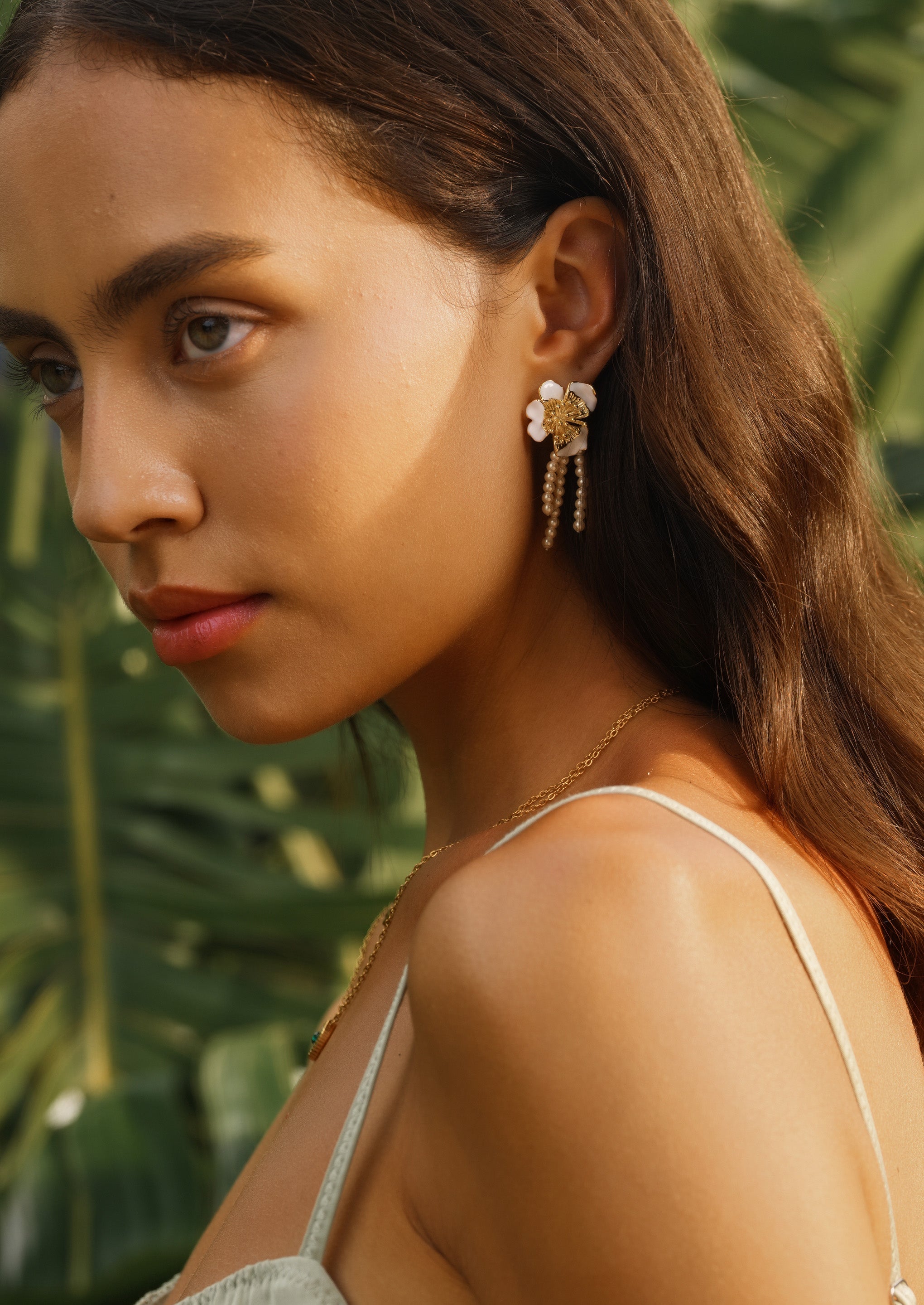 Enamel Flower Pearl Earrings