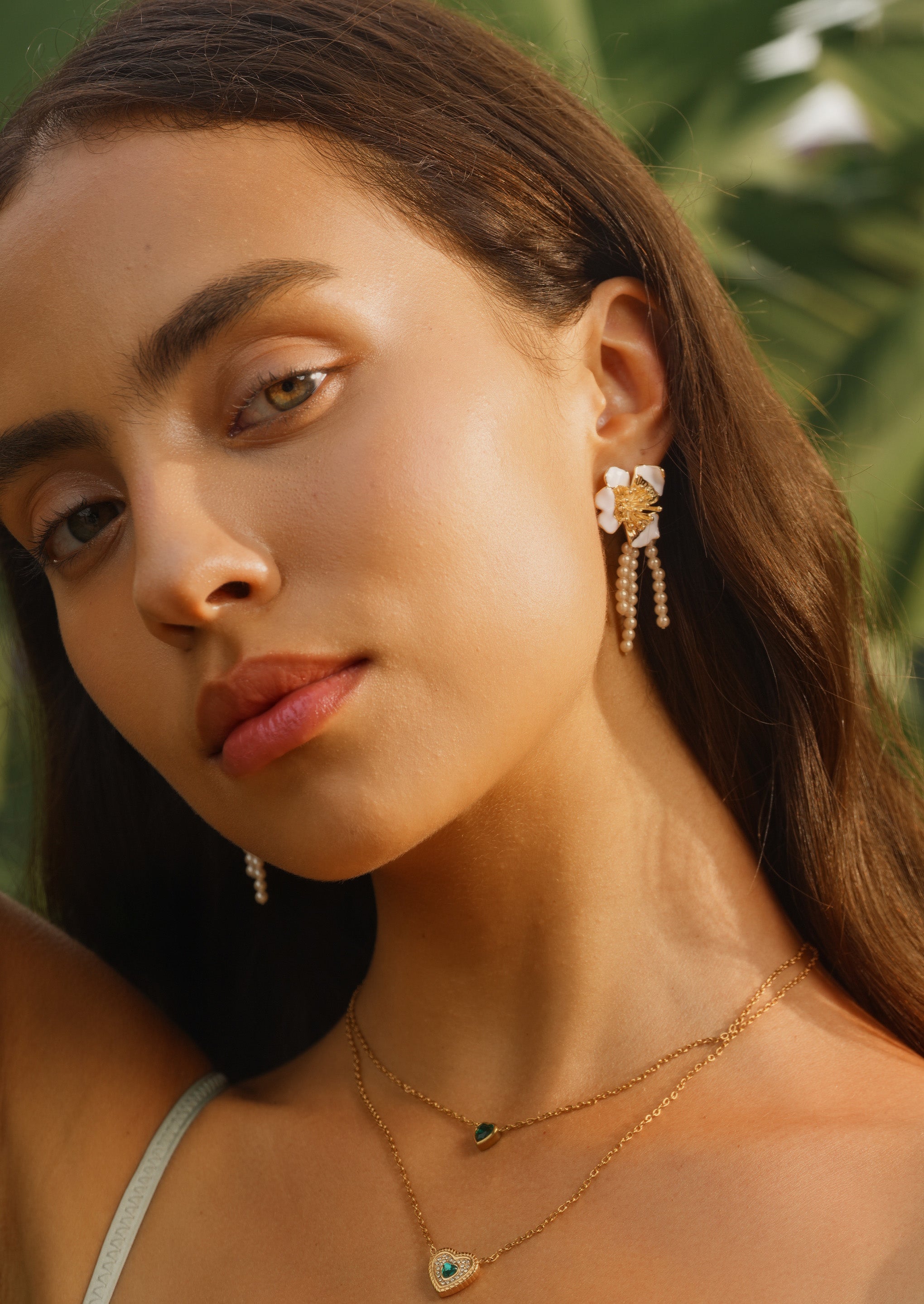 Enamel Flower Pearl Earrings