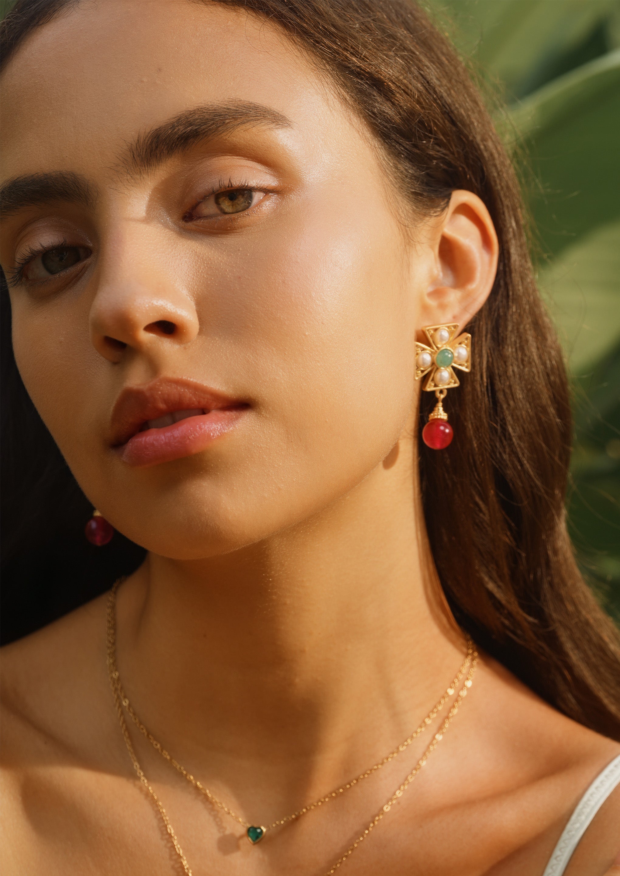 Cross Pearl Gemstone Earrings