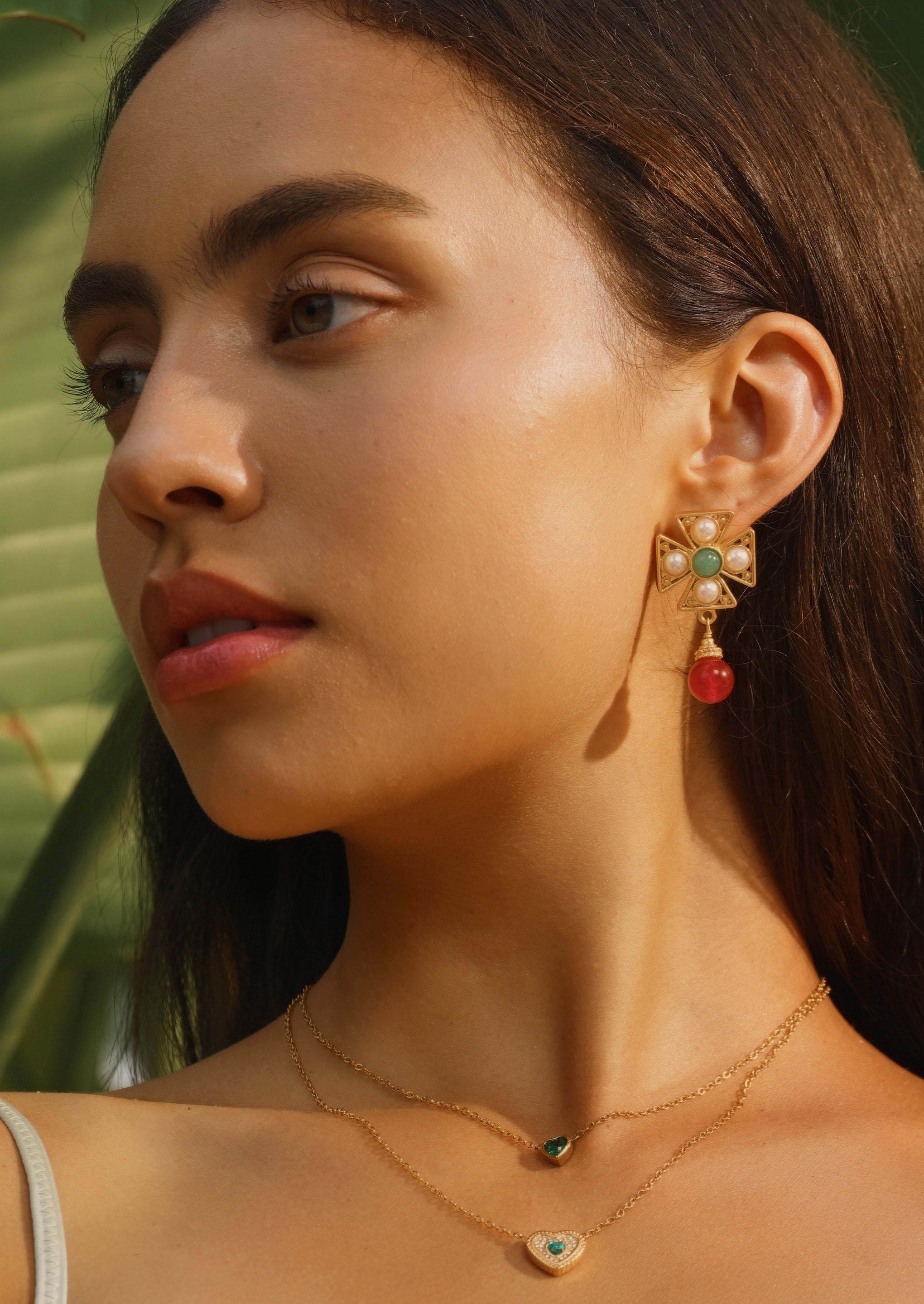 Cross Pearl Gemstone Earrings