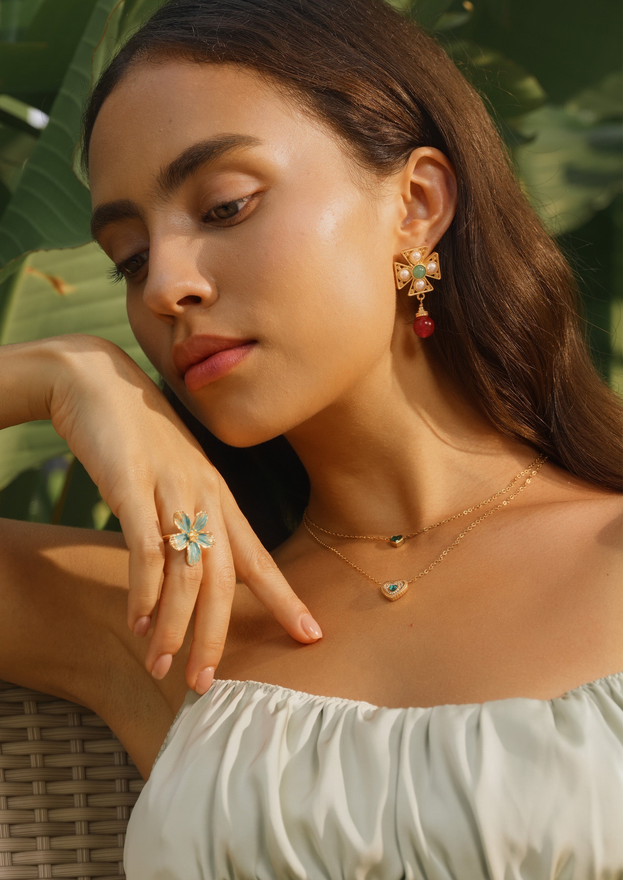 Cross Pearl Gemstone Earrings