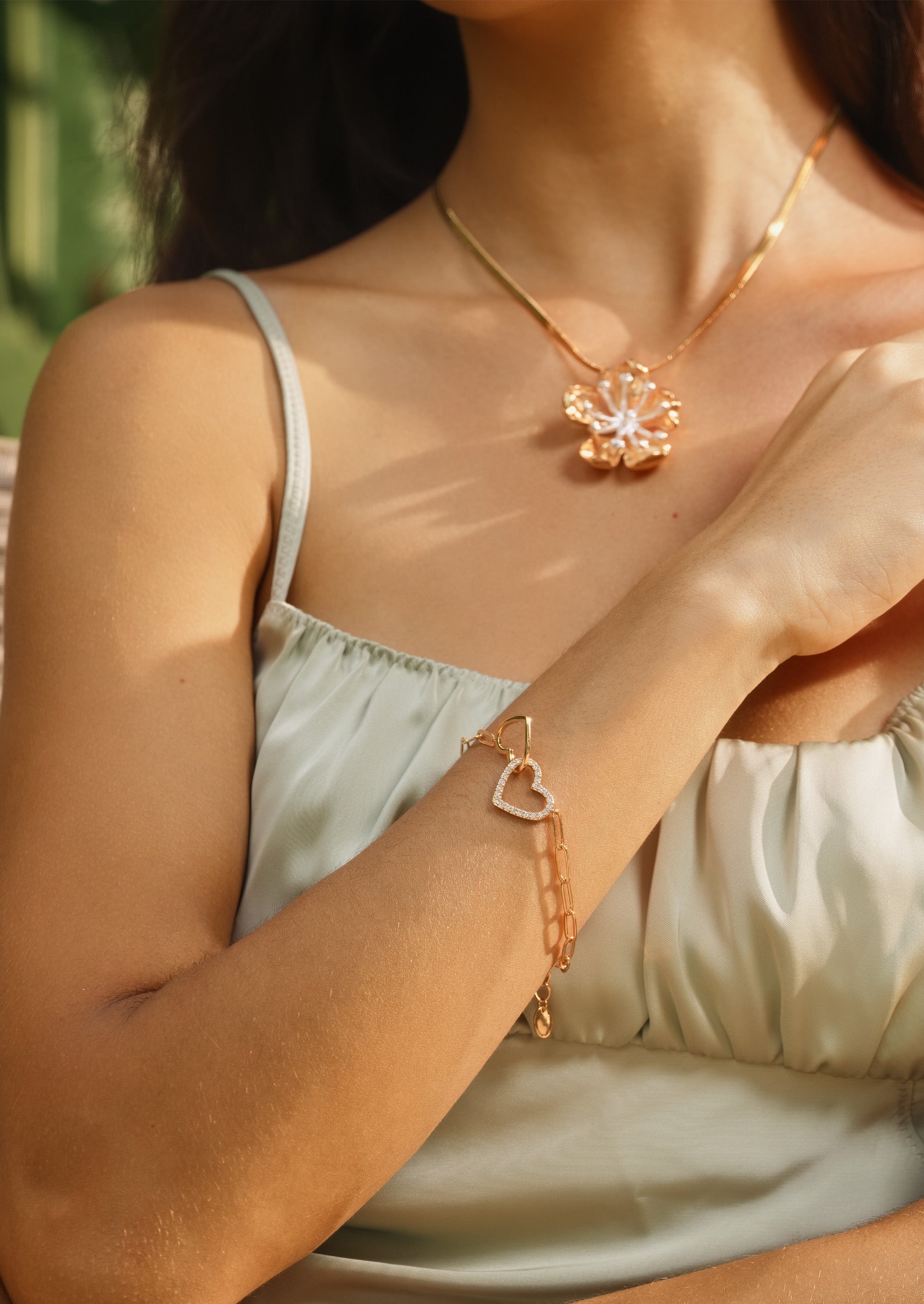 Pave Heart Together Chain Bracelet