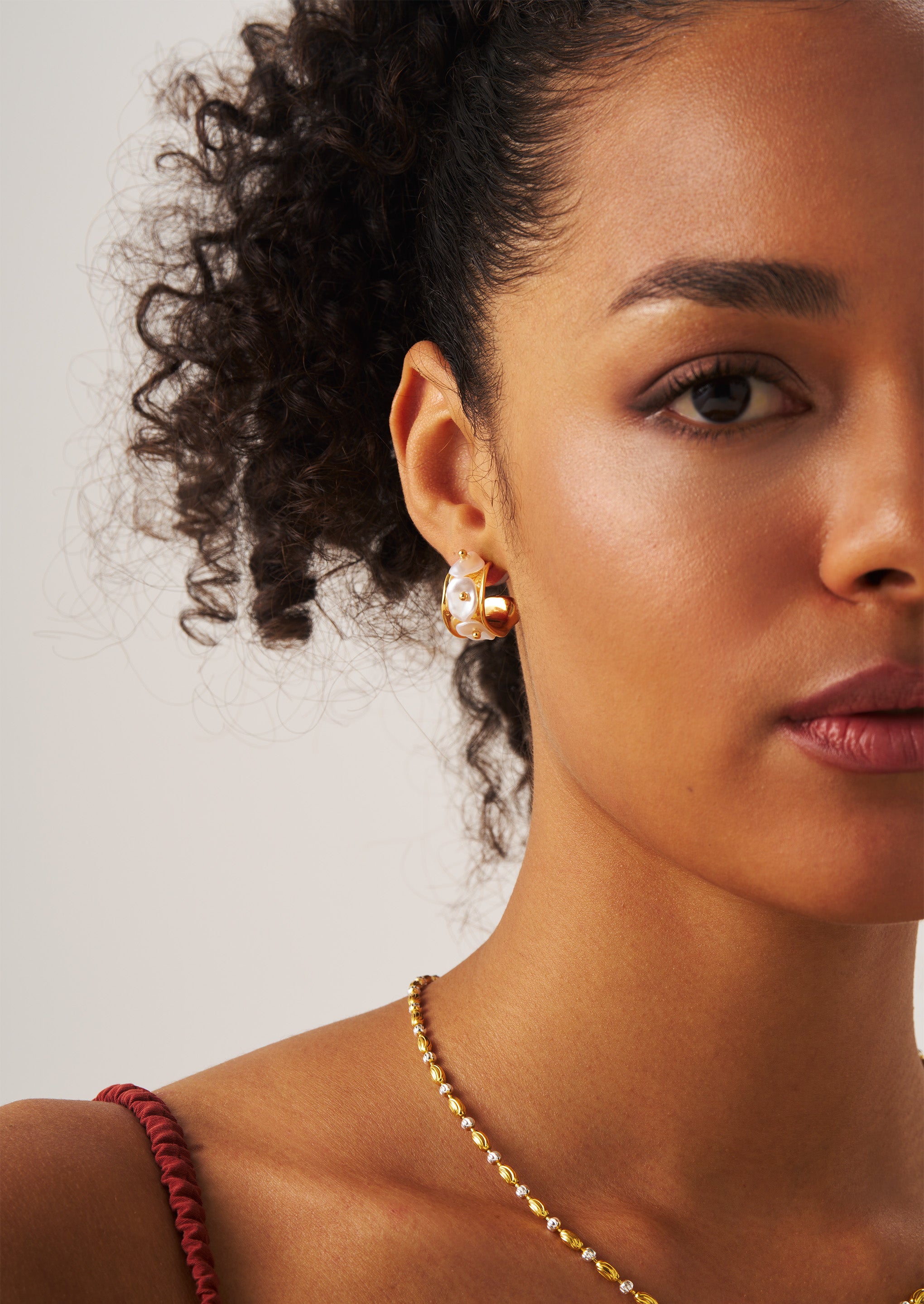 Shaped Pearl Hoop Earrings