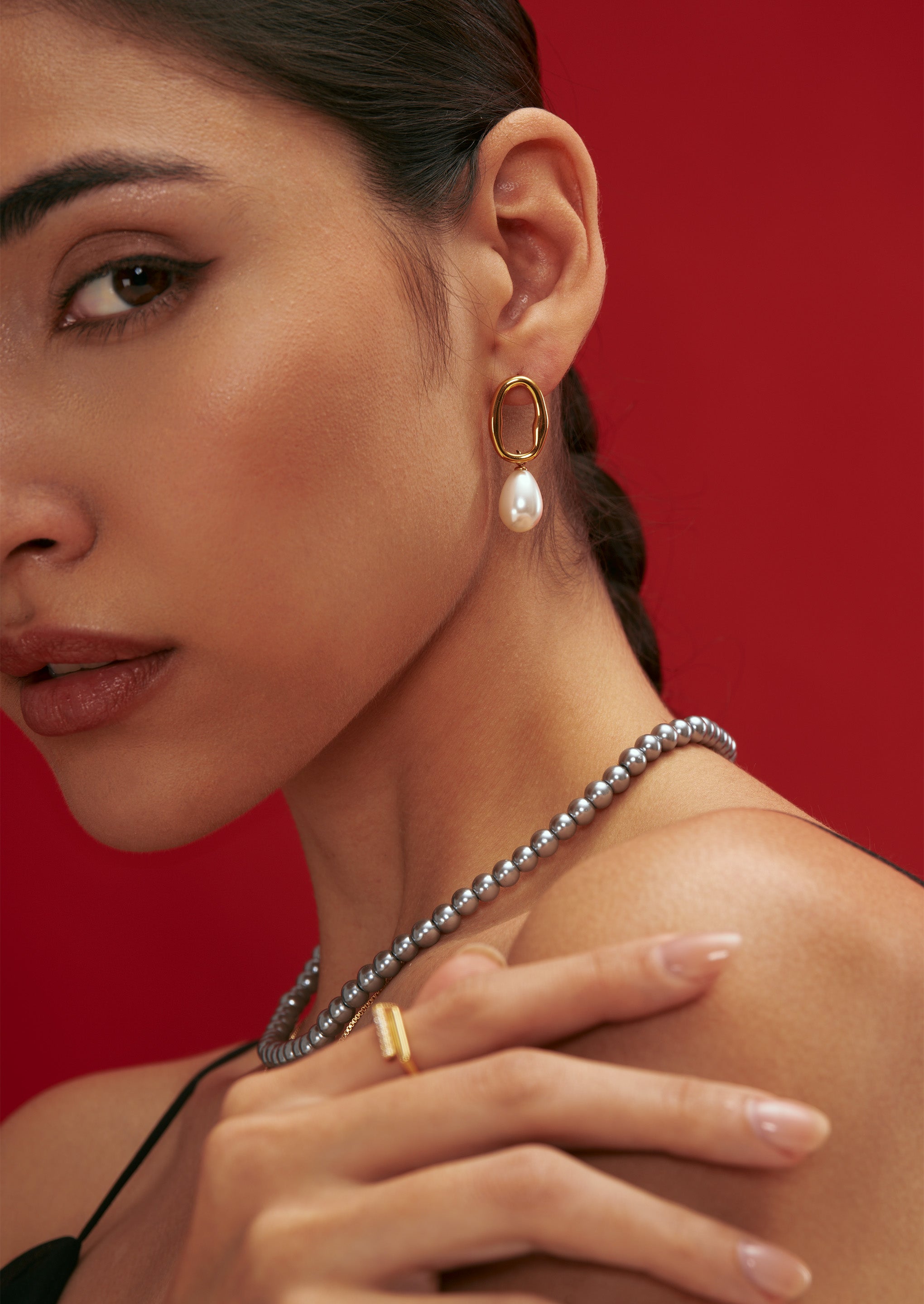 Pearl Hoop Drop Earrings