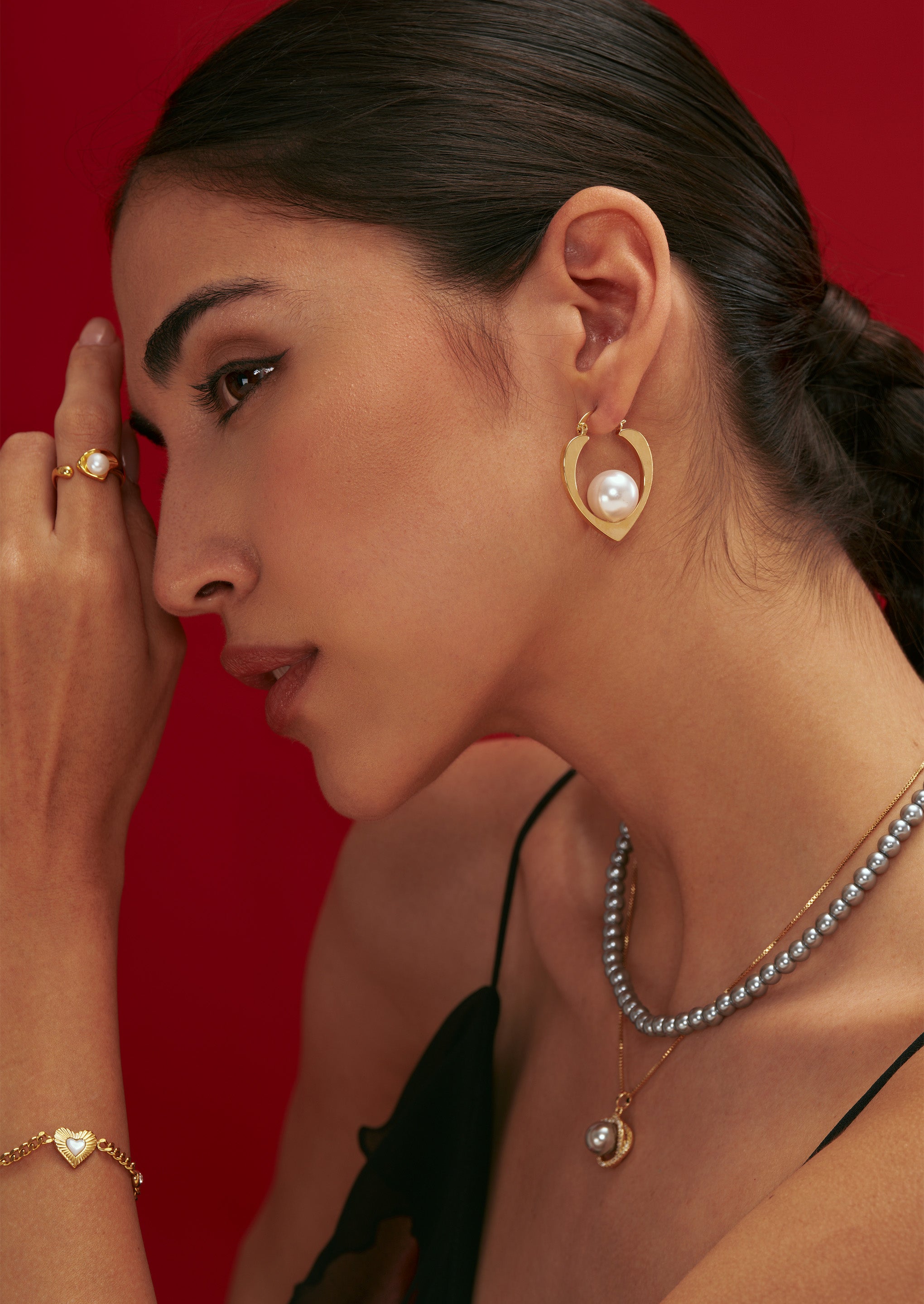 Pearl Geometric Hoop Earrings