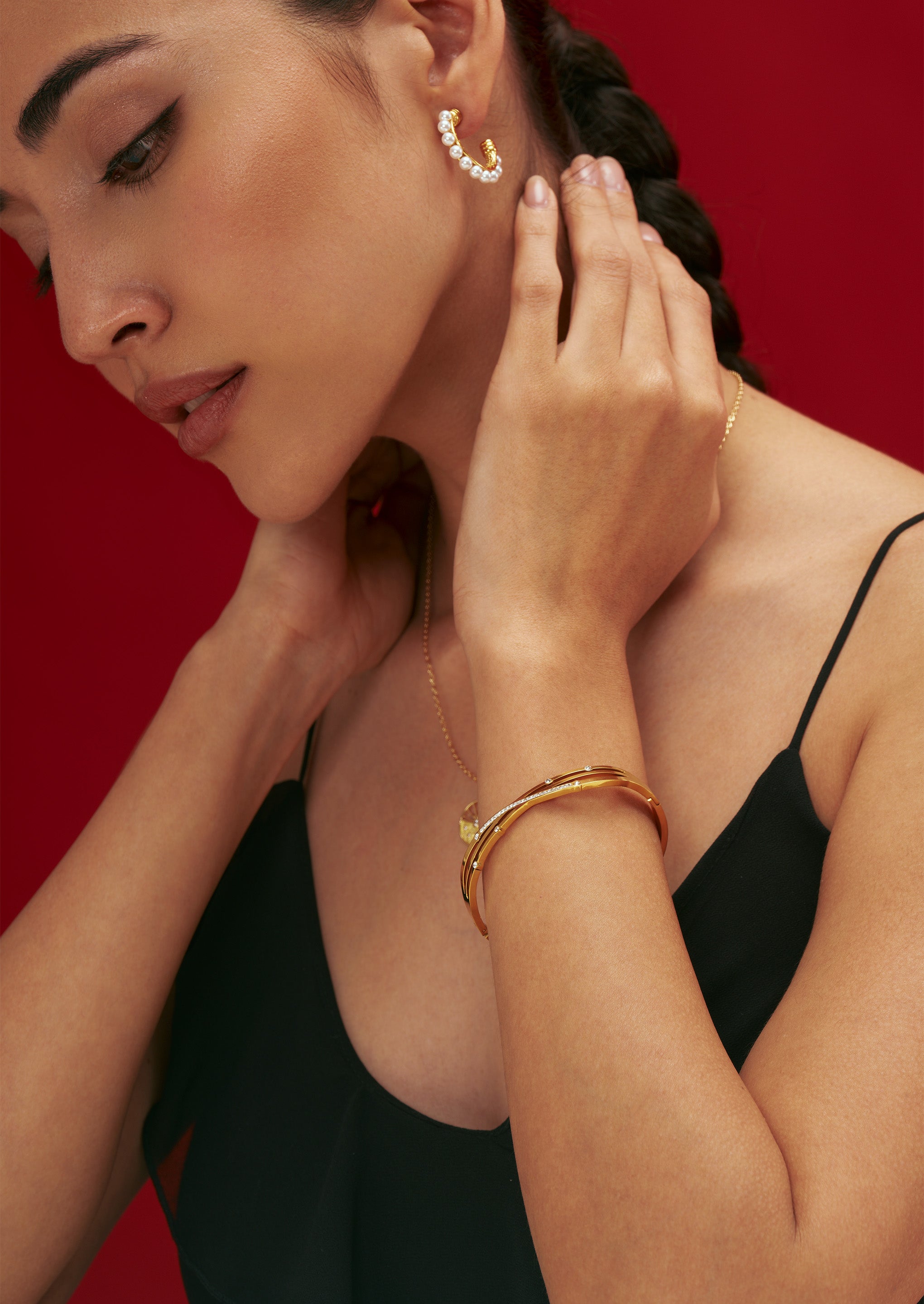 Pearl Row Hoop Earrings