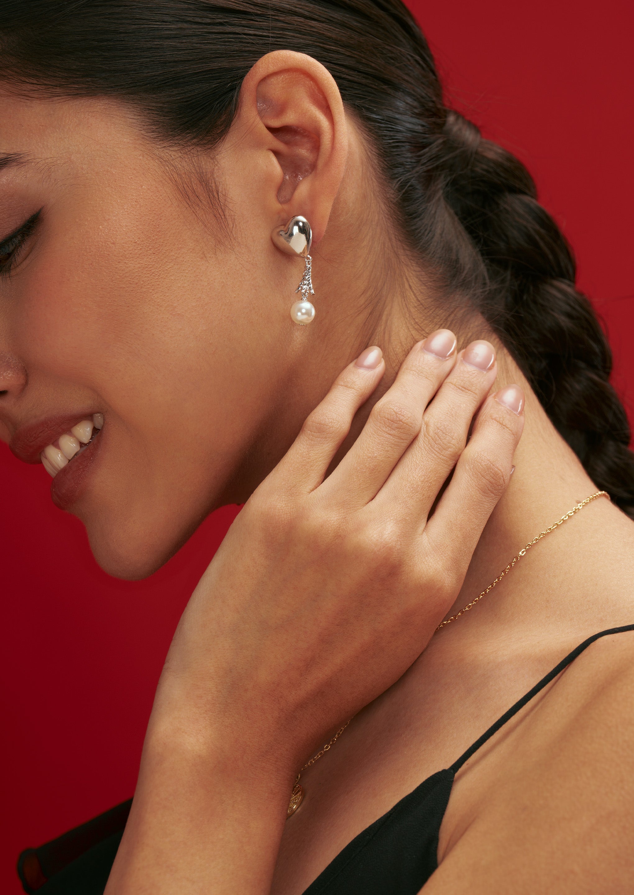 Heart Pearl Drop Earrings