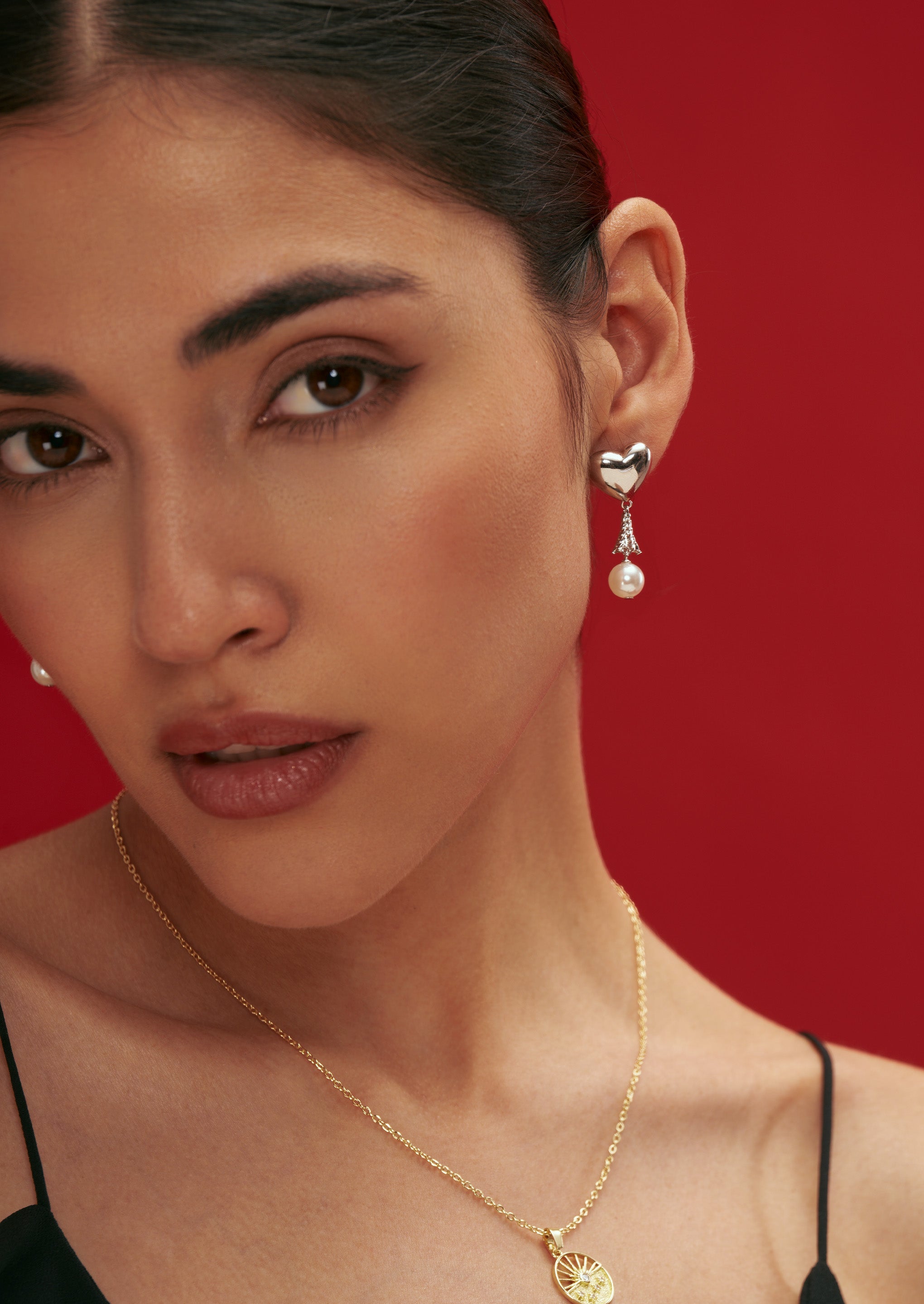 Heart Pearl Drop Earrings