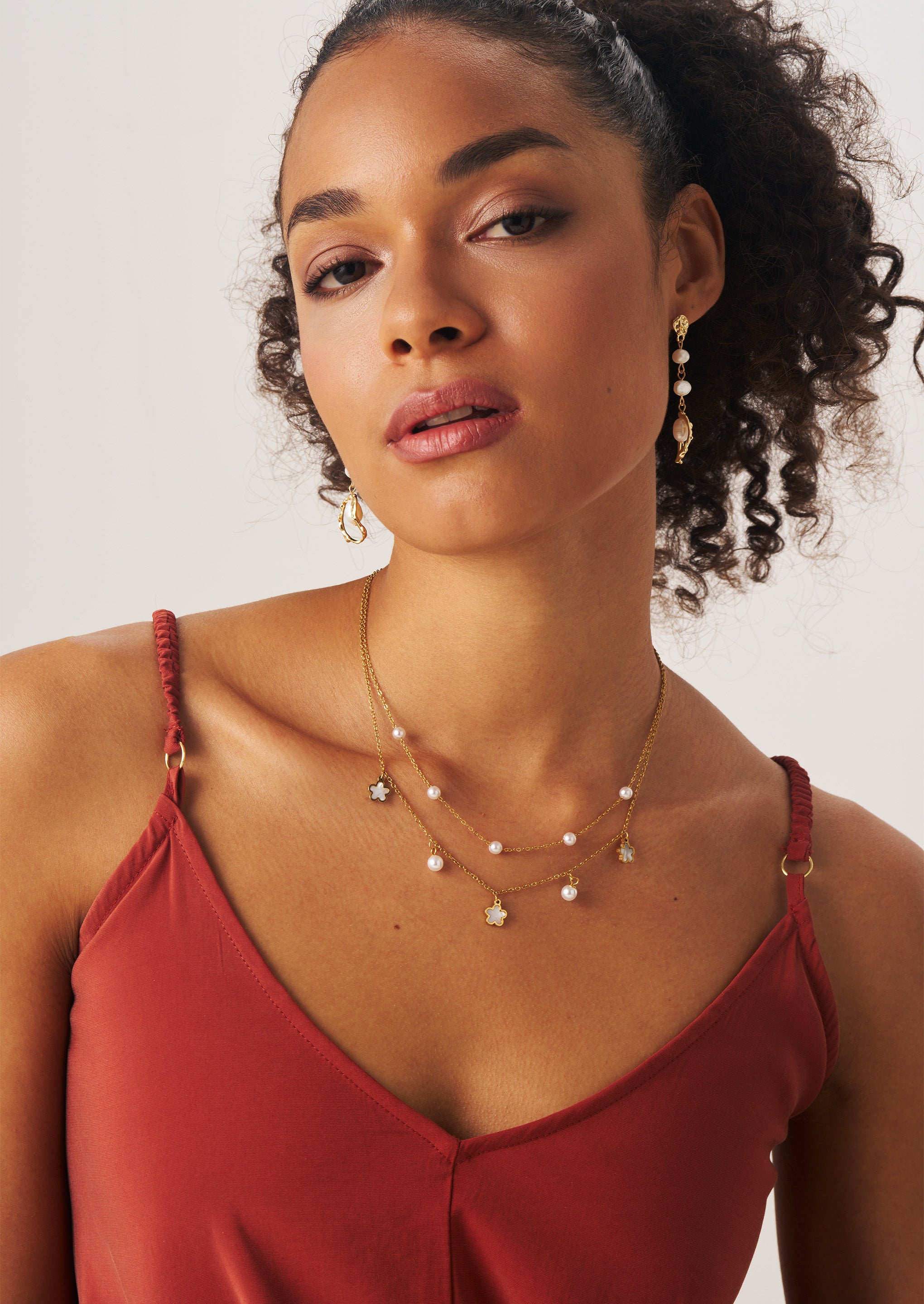 Flower Pearl Double Necklace