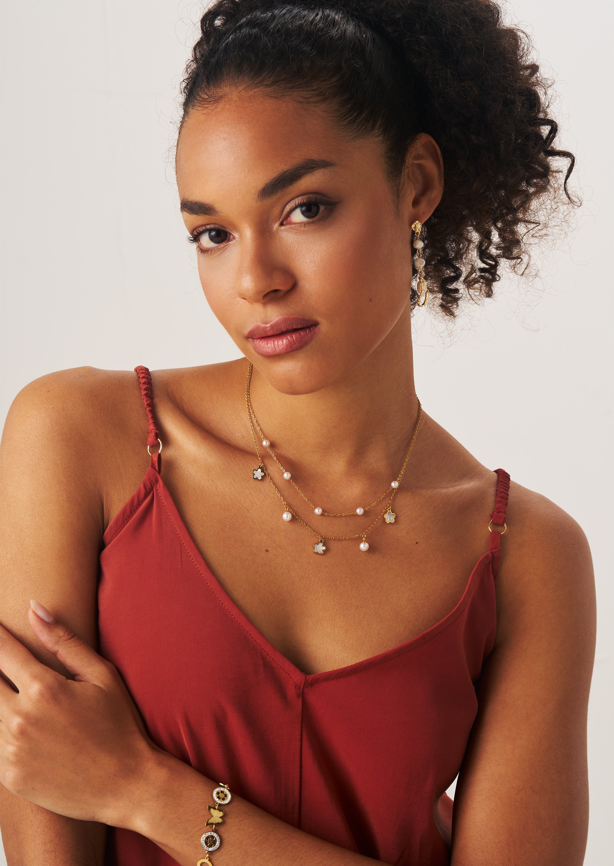 Flower Pearl Double Necklace