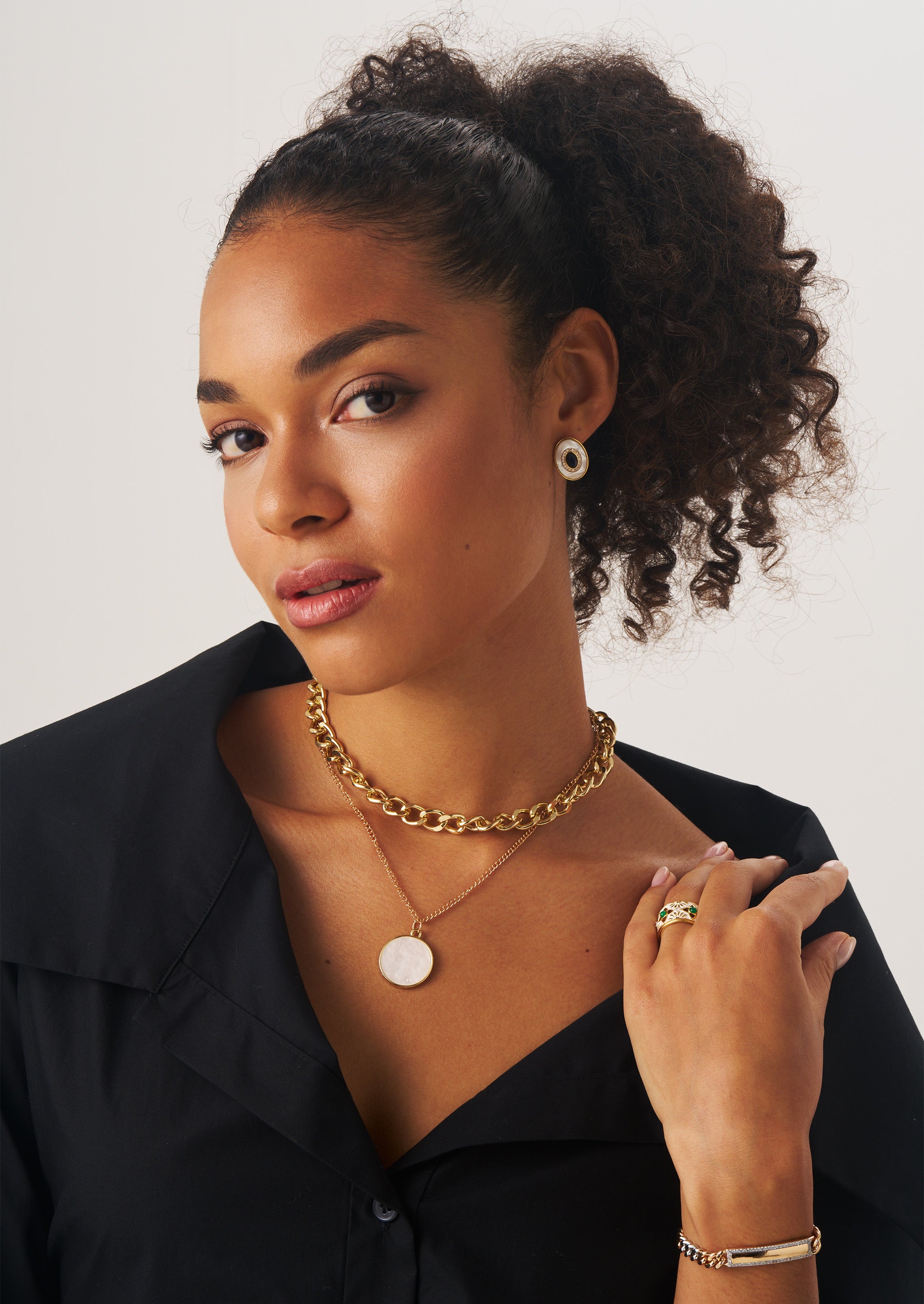 Disc Pendant Double Layer Necklace