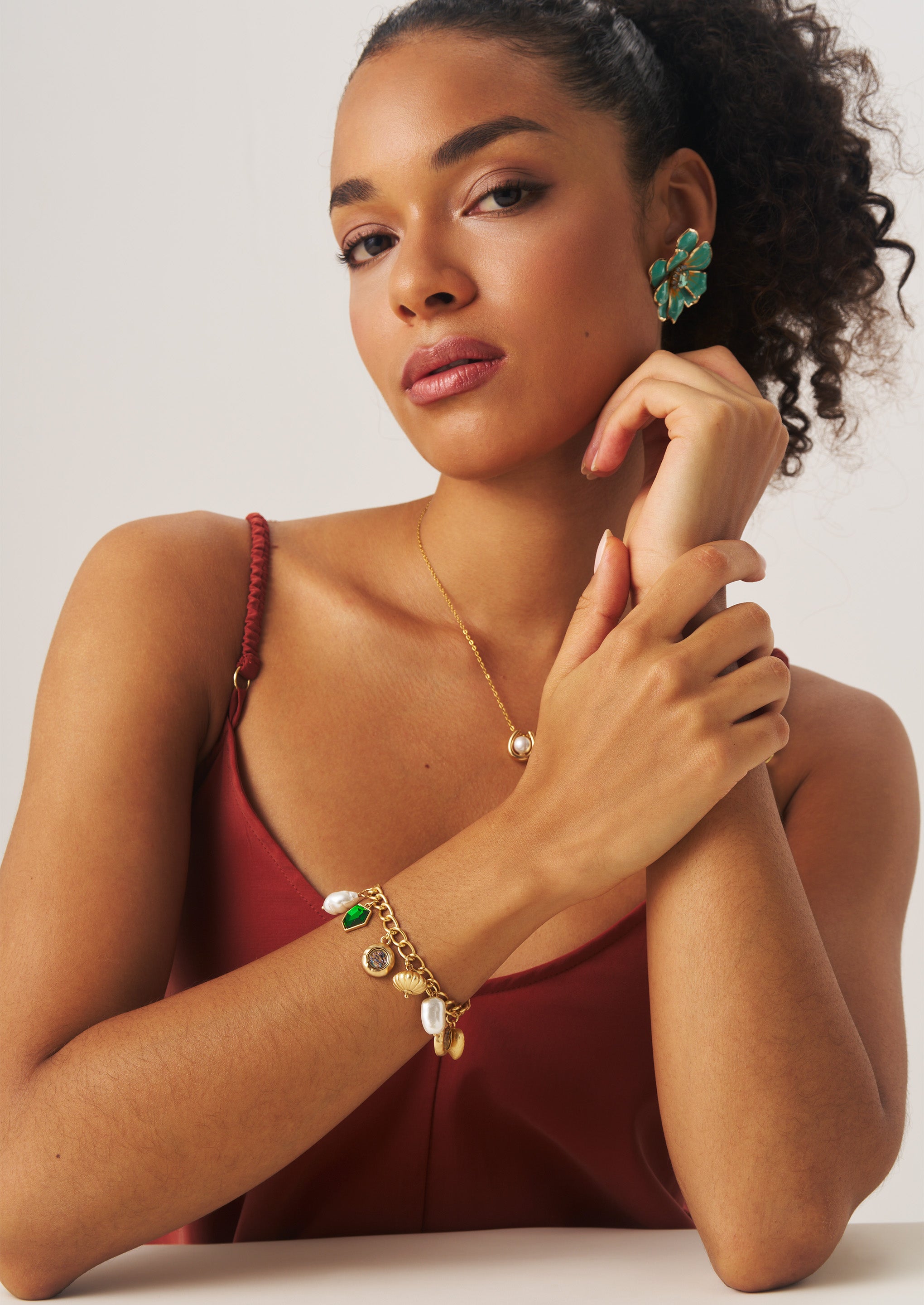 Heart Pearl Charm Bracelet