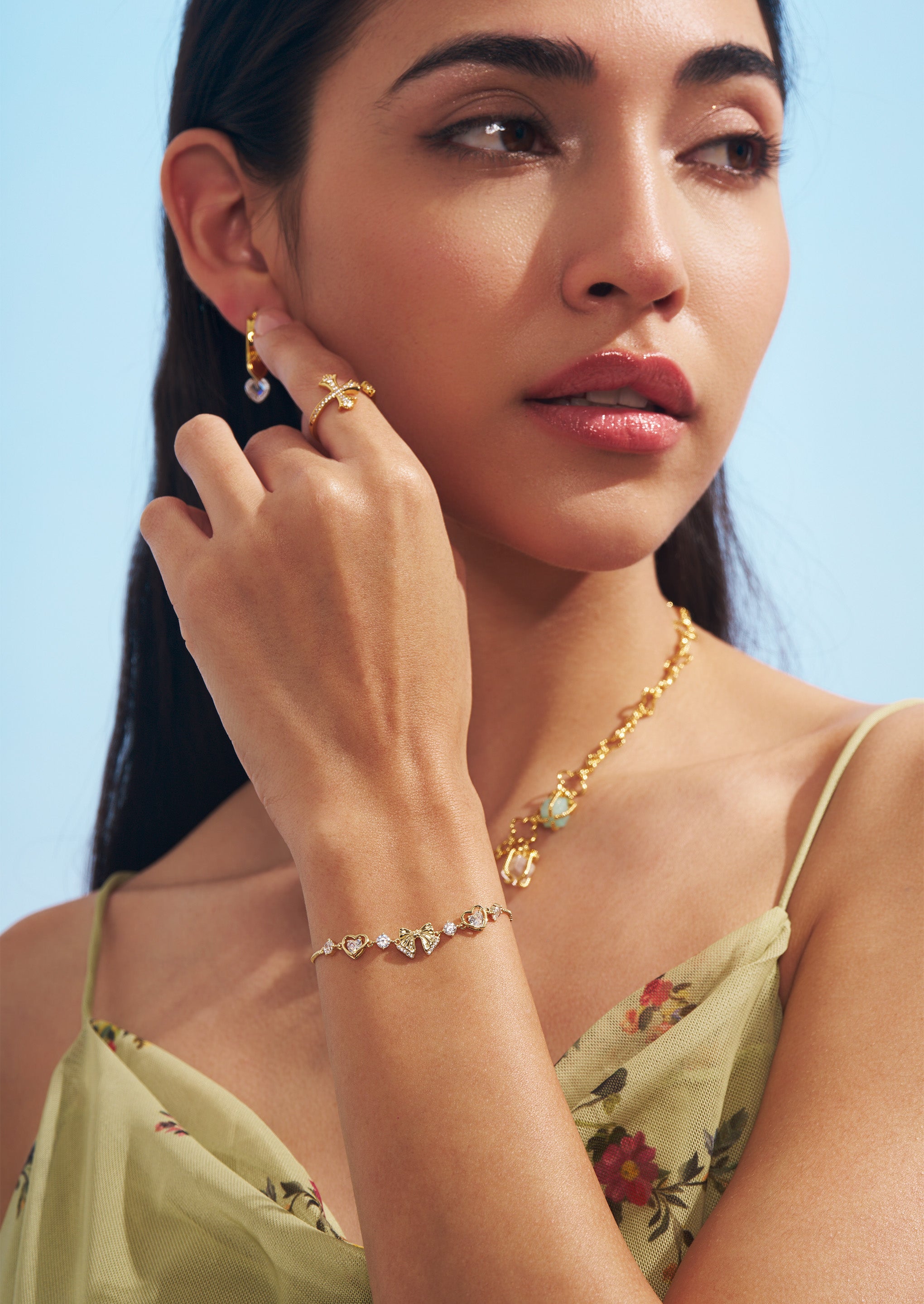 Heart Bow Charm Bracelet