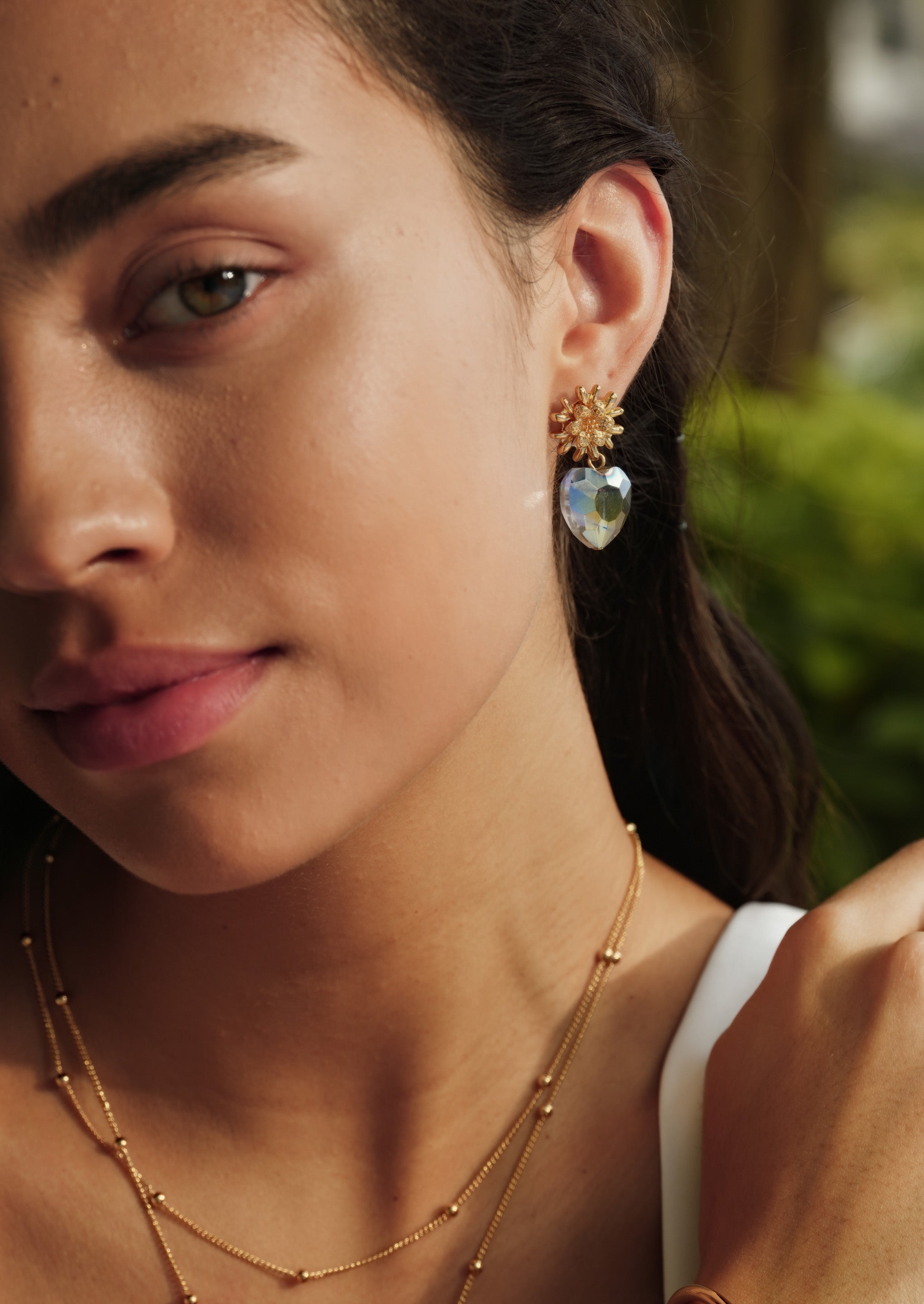 Flower Heart Drop Earrings