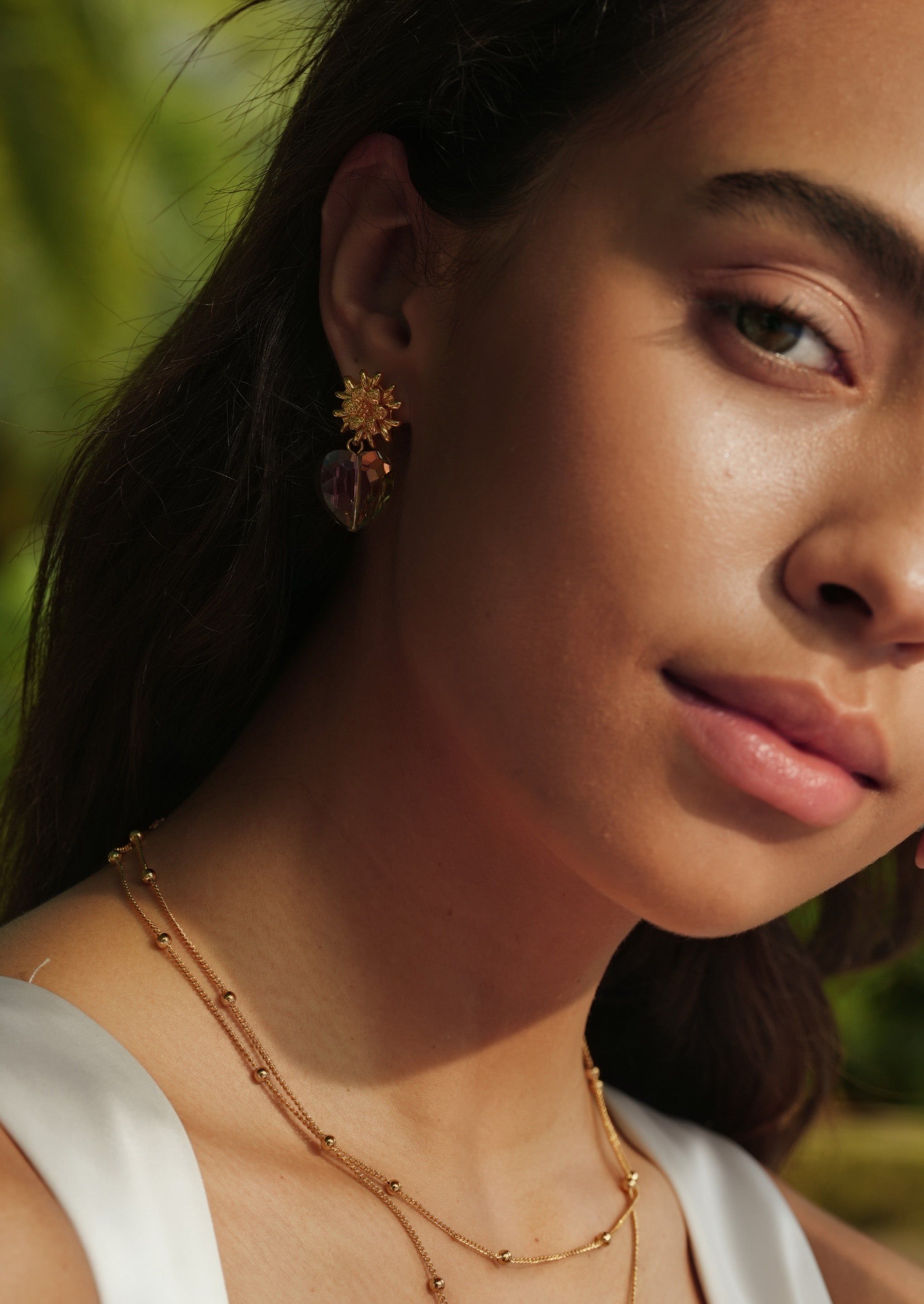 Flower Heart Drop Earrings