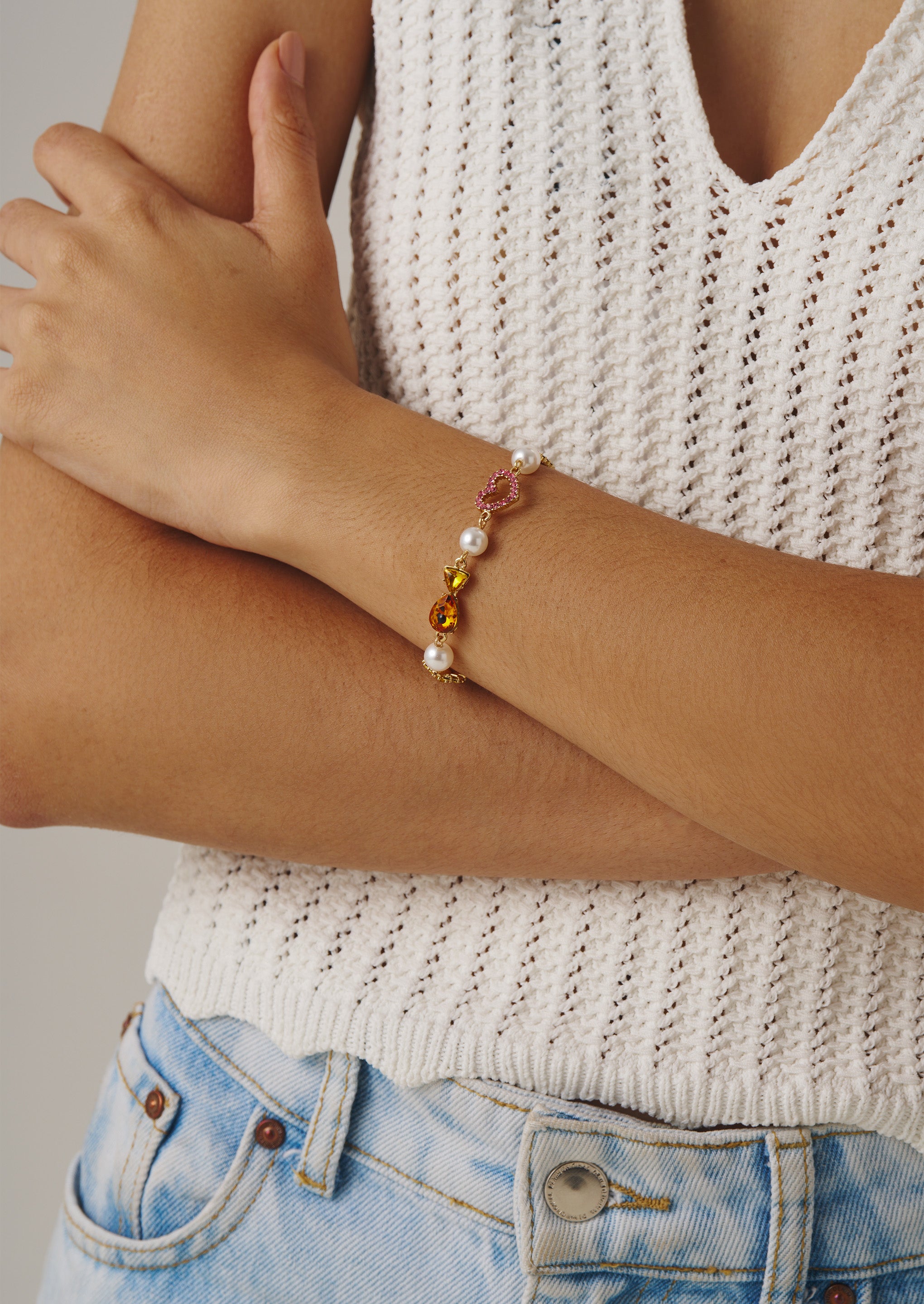 Pearl Charm Gold Bracelet