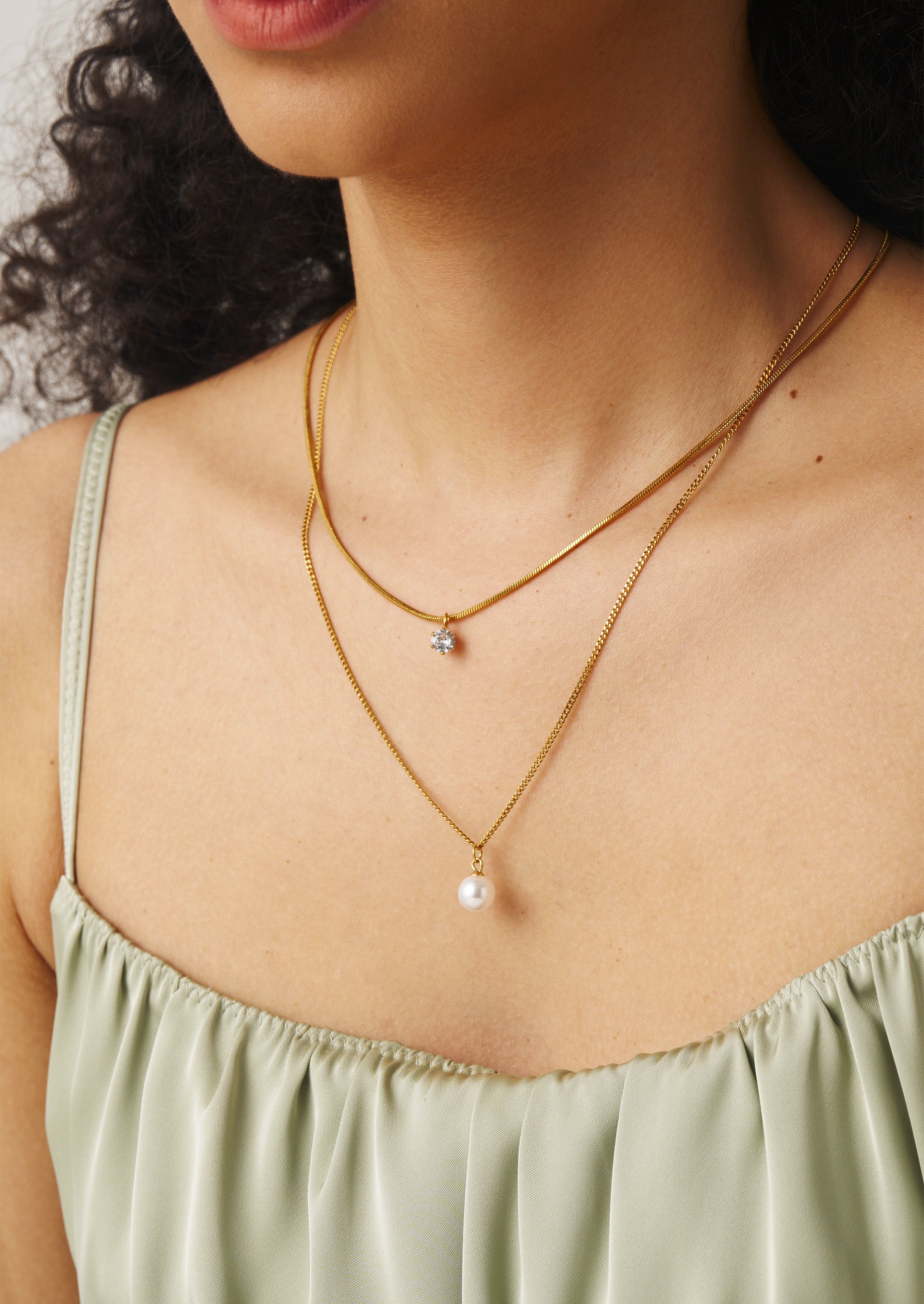 Gemstone Pearl Layer Necklace