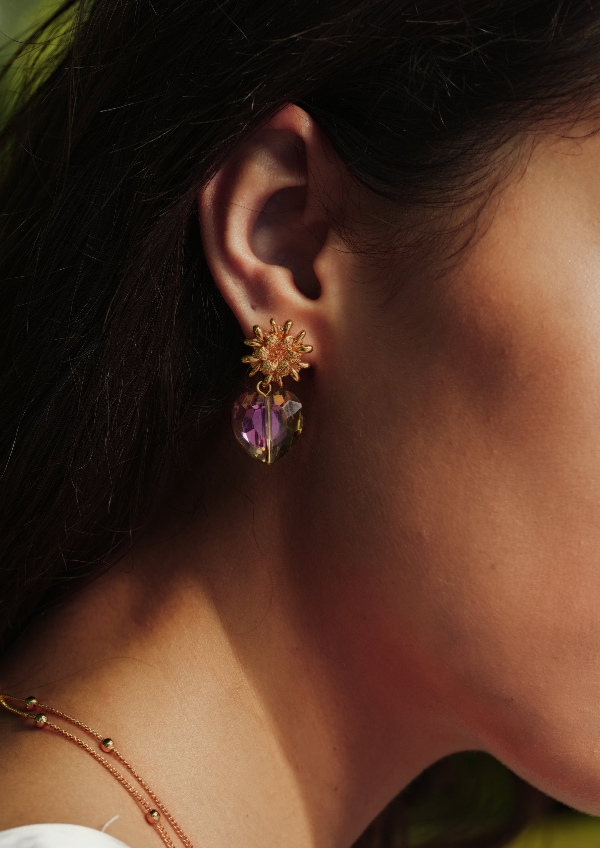 Flower Heart Drop Earrings