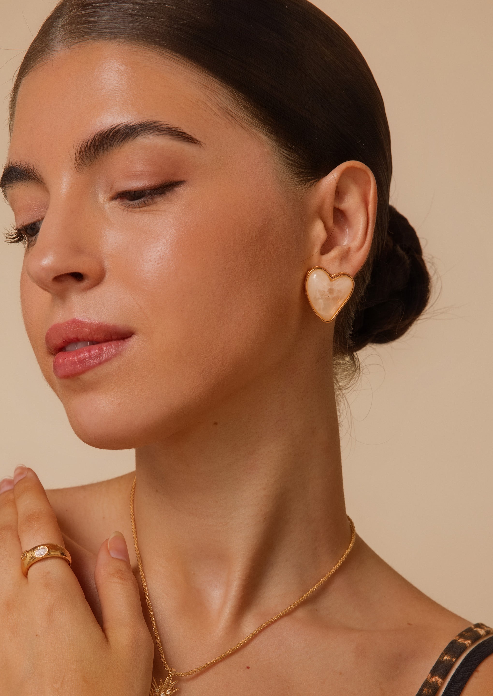 Amber Heart Stud Earrings