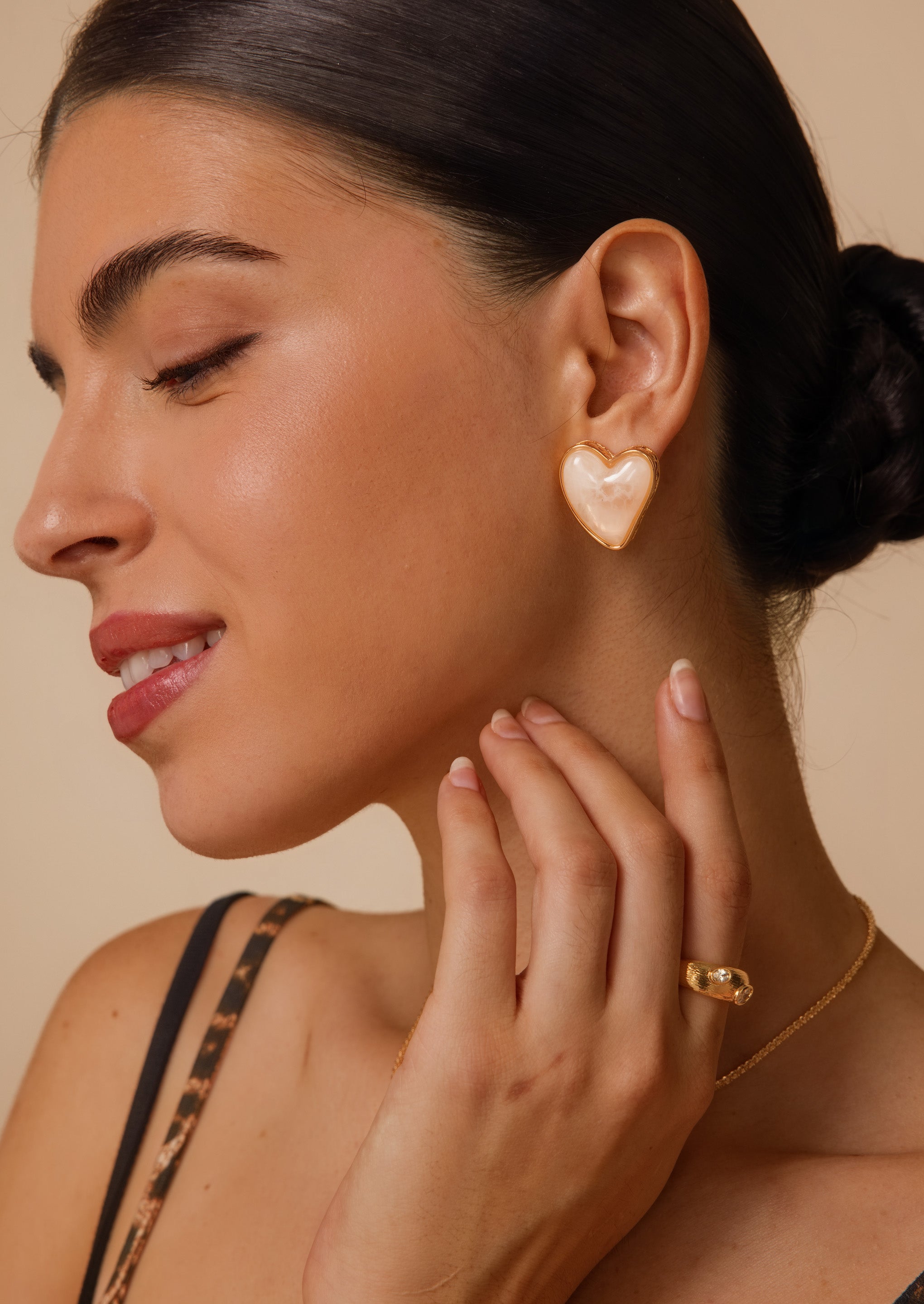 Amber Heart Stud Earrings