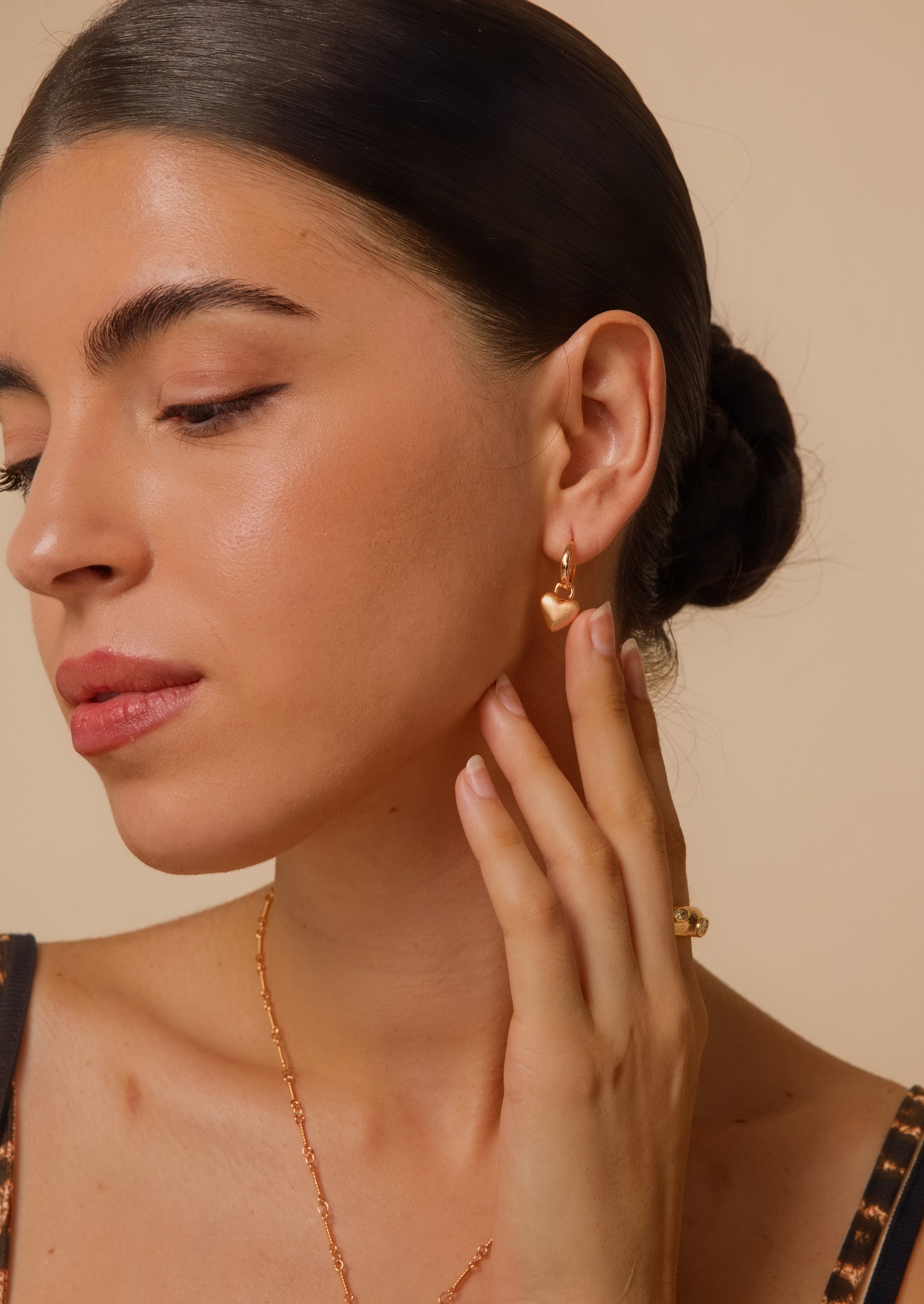 Dainty Heart Charm Hoop Earrings